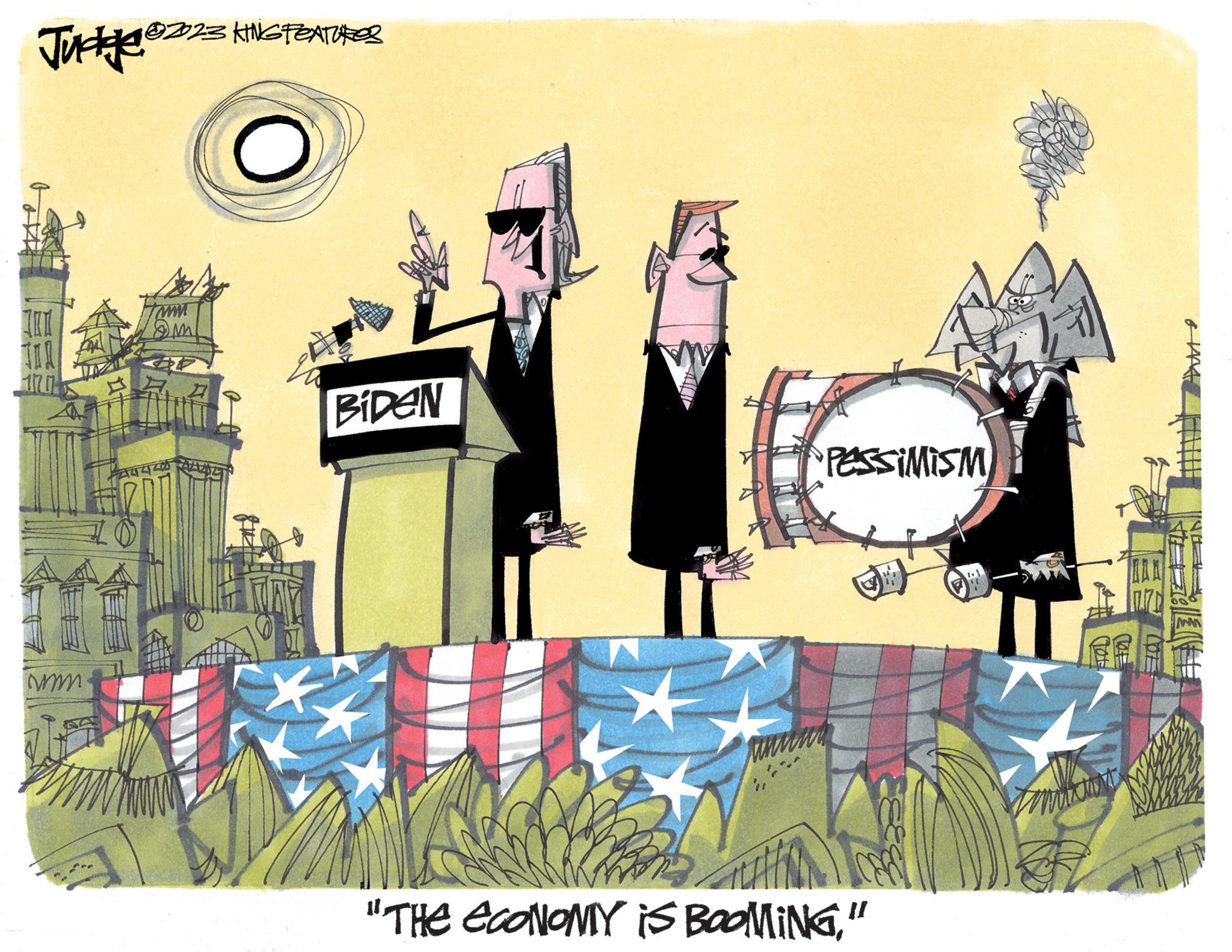 Visual arts OCR: Judge ?273 101 170 1@2023 KINGFEATURES www. www. COM F BiDeN www PESSIMISM "THE ECONOMY is BOOMING" TOE micut Judge ?273 101 170 1 @ 2023 KINGFEATURES www . www . COM F BiDeN www PESSIMISM " THE ECONOMY is BOOMING" TOE micut