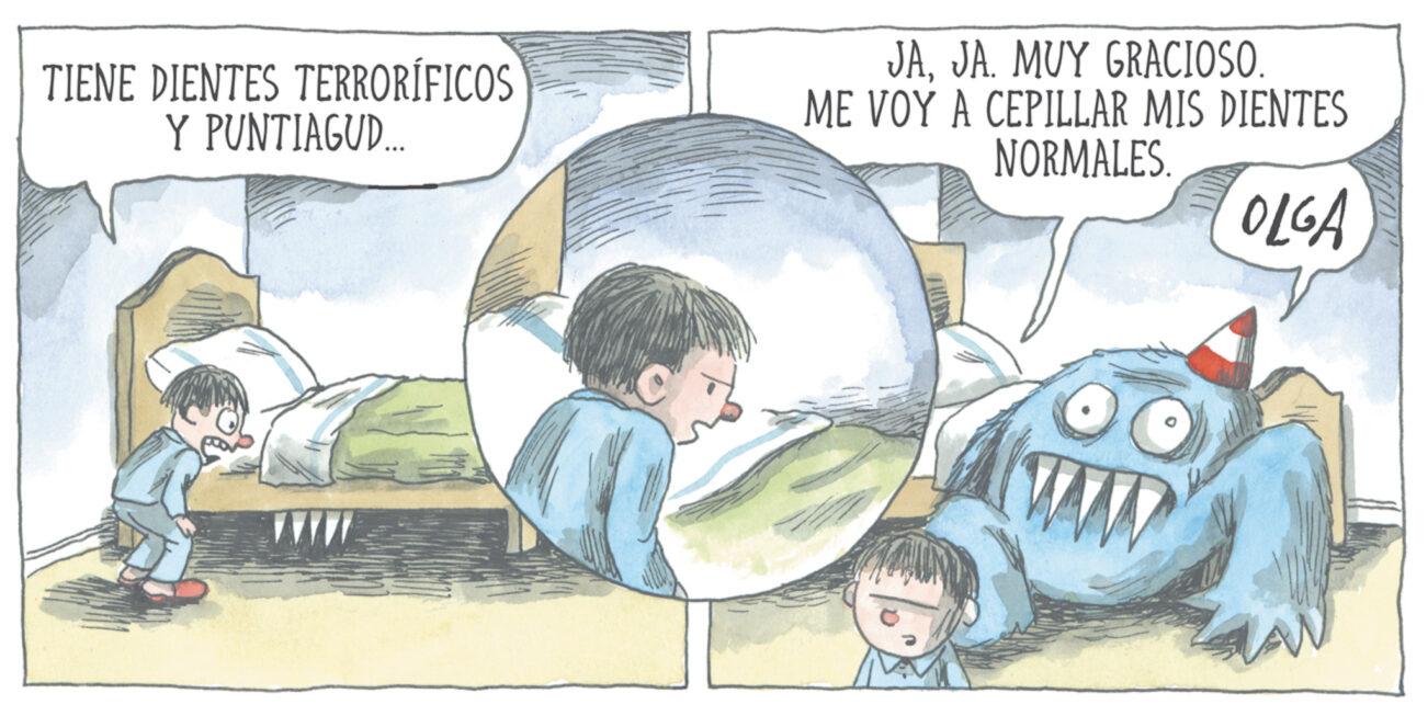 Child OCR: TIENE DIENTES TERRORÍFICOS Y PUNTIAGUD.... JAJA. MUY GRACIOSO. ME VOY A CEPILLAR MIS DIENTES NORMALES. OLGA TIENE DIENTES TERRORÍFICOS Y PUNTIAGUD .... JAJA . MUY GRACIOSO . ME VOY A CEPILLAR MIS DIENTES NORMALES . OLGA