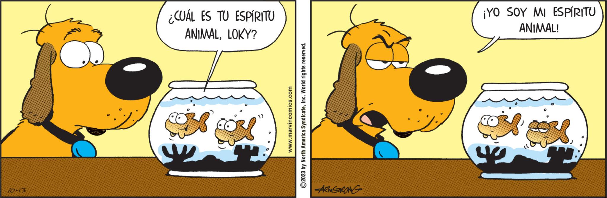 Pleased OCR: 10-13 ¿CUÁL ES TU ESPÍRITU ANIMALLOKY? www.marvincomics.com ?2023 by North America SyndicateInc. World rights reserved. ARMSTRONG ¡YO SOY MI ESPÍRITU ANIMAL! 10-13 ¿ CUÁL ES TU ESPÍRITU ANIMALLOKY ? www.marvincomics.com ?2023 by North America SyndicateInc. World rights reserved . ARMSTRONG ¡ YO SOY MI ESPÍRITU ANIMAL !
