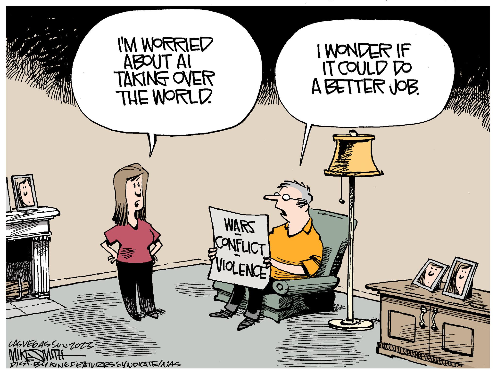 Window OCR: I'M WORRIED ABOUT AI TAKING OVER THE WORLD. LASVEGASSUNZ023: MIKE SMITH DIST. BY KINGFEATURES SYNDICATE/NAS WARS CONFLICT VIOLENCE I WONDER IF IT COULD DO A BETTER JOB. 70 I'M WORRIED ABOUT AI TAKING OVER THE WORLD . LASVEGASSUNZ023 : MIKE SMITH DIST . BY KINGFEATURES SYNDICATE / NAS WARS CONFLICT VIOLENCE I WONDER IF IT COULD DO A BETTER JOB . 70