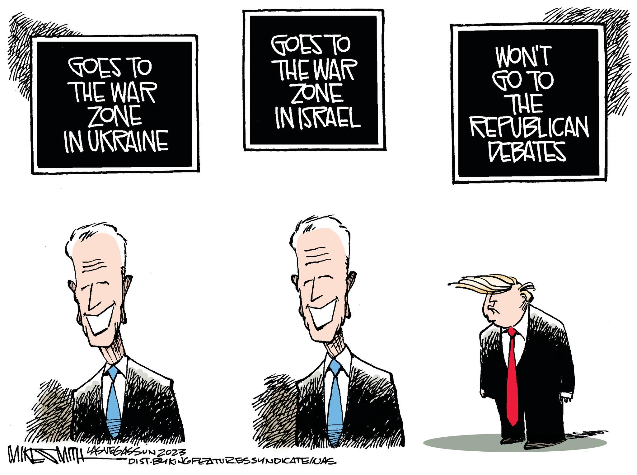 Sharing OCR: GOES TO THE WAR ZONE IN UKRAINE MIKI MITH LAS VEGASSUN 2023 GOES TO THE WAR ZONE IN ISRAEL M. "DIST-BYKING FEATURES SYNDICATE/NAS M WON'T GO TO THE REPUBLICAN DEBATES GOES TO THE WAR ZONE IN UKRAINE MIKI MITH LAS VEGASSUN 2023 GOES TO THE WAR ZONE IN ISRAEL M. " DIST - BYKING FEATURES SYNDICATE / NAS M WON'T GO TO THE REPUBLICAN DEBATES
