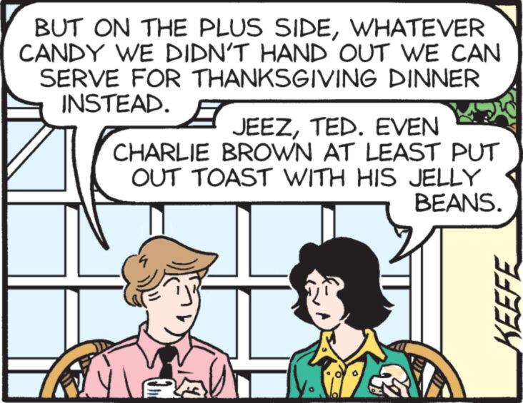 Gesture OCR: BUT ON THE PLUS SIDEWHATEVER CANDY WE DIDN'T HAND OUT WE CAN SERVE FOR THANKSGIVING DINNER INSTEAD. JEEZTED. EVEN CHARLIE BROWN AT LEAST PUT OUT TOAST WITH HIS JELLY BEANS. PA KEEFE BUT ON THE PLUS SIDEWHATEVER CANDY WE DIDN'T HAND OUT WE CAN SERVE FOR THANKSGIVING DINNER INSTEAD . JEEZTED . EVEN CHARLIE BROWN AT LEAST PUT OUT TOAST WITH HIS JELLY BEANS . PA KEEFE