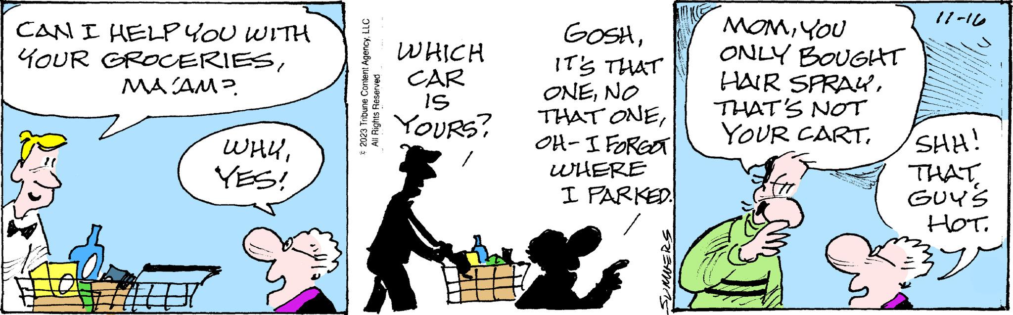 Happy OCR: CAN I HELP YOU WITH YOUR GROCERIESMACAM? WHYYES! © 2023 Tribune Content AgencyLLC All Rights Reserved WHICH CAR IS YOURS? GOSHIT'S THAT ONENO THAT ONEOH-I FORGOT WHERE I PARKED. SZEMIAS MOMYOU ONLY BOUGHT HAIR SPRAYTHAT'S NOT YOUR CART11-16 binaf SHA! ????. GUY'S HOT. By CAN I HELP YOU WITH YOUR GROCERIESMACAM ? WHYYES ! © 2023 Tribune Content AgencyLLC All Rights Reserved WHICH CAR IS YOURS ? GOSHIT'S THAT ONENO THAT ONEOH - I FORGOT WHERE I PARKED . SZEMIAS MOMYOU ONLY BOUGHT HAIR SPRAYTHAT'S NOT YOUR CART11-16 binaf SHA ! ???? . GUY'S HOT . By