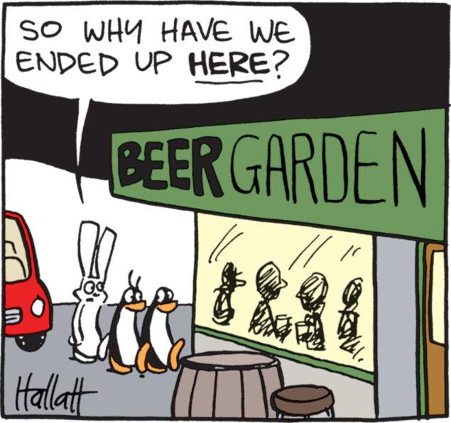 Art OCR: SO WHY HAVE WE ENDED UP HERE? Hallatt BEER GARDEN # " SO WHY HAVE WE ENDED UP HERE ? Hallatt BEER GARDEN # "