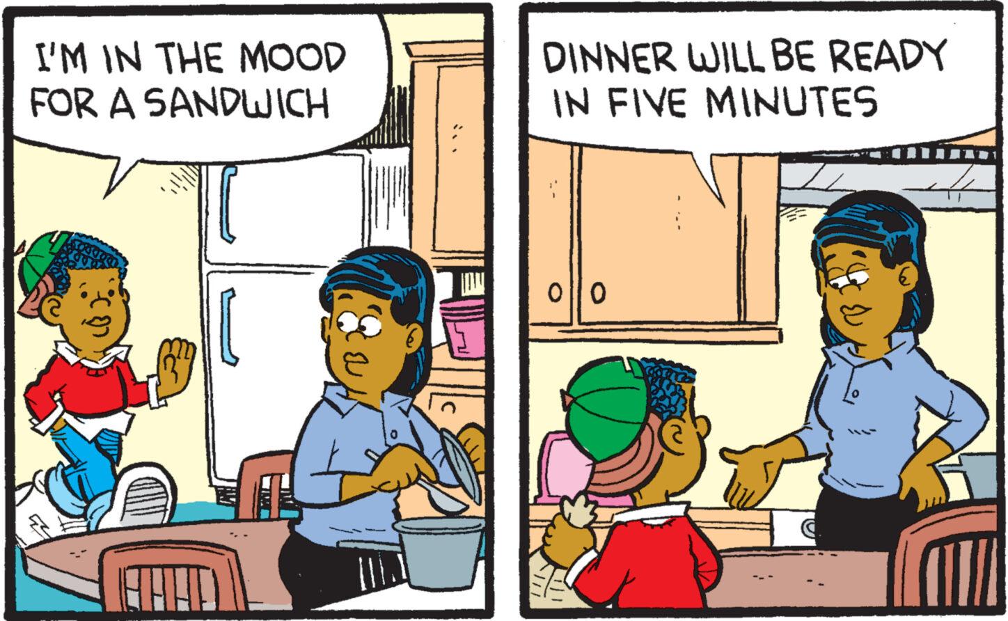Illustration OCR: I'M IN THE MOOD FOR A SANDWICH (82) DINNER WILL BE READY IN FIVE MINUTES Ollo I'M IN THE MOOD FOR A SANDWICH ( 82 ) DINNER WILL BE READY IN FIVE MINUTES Ollo