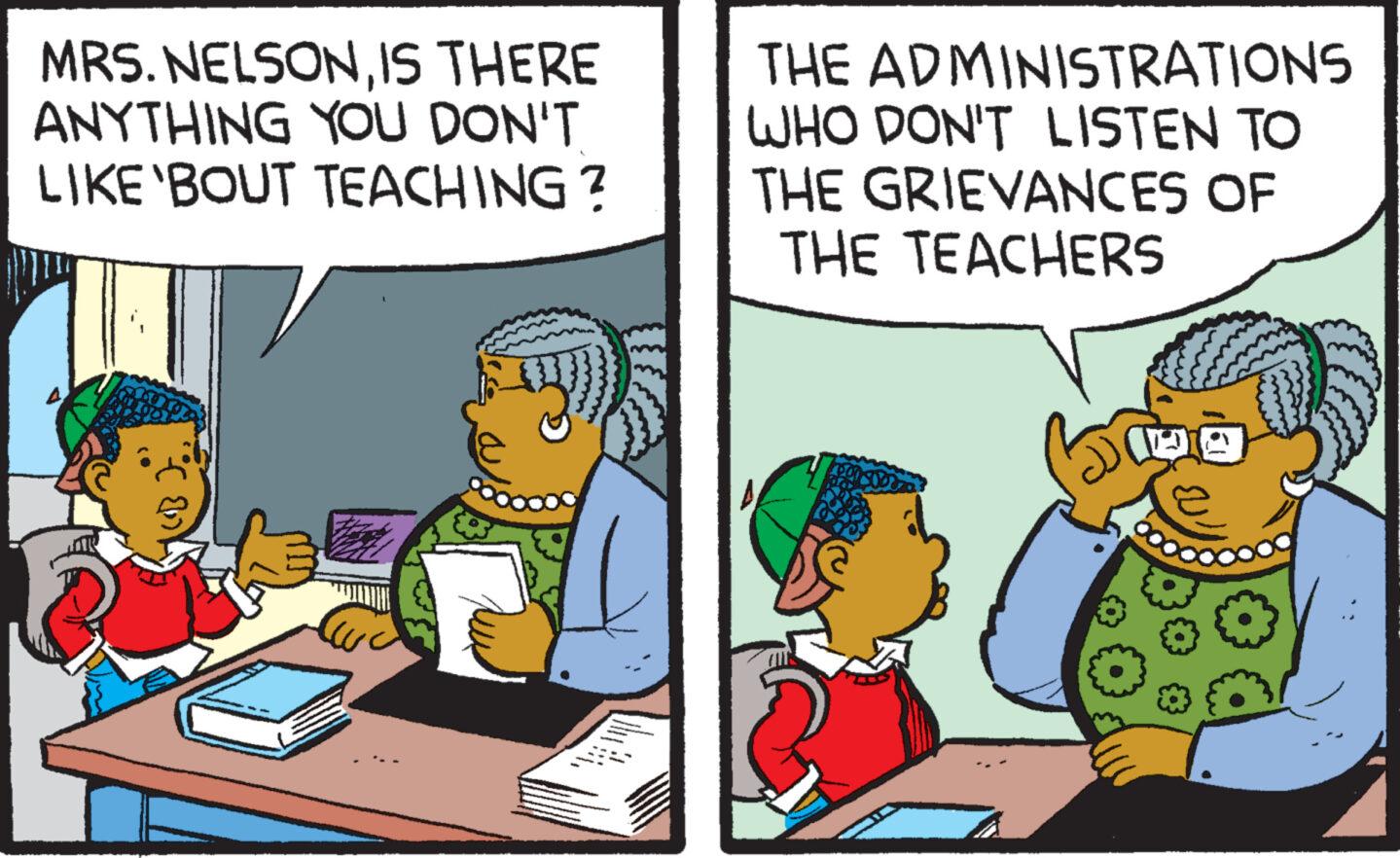Pleased OCR: MRS. NELSONIS THERE YOU DON'T ANYTHING LIKE 'BOUT TEACHING? THE ADMINISTRATIONS WHO DON'T LISTEN TO THE GRIEVANCES OF THE TEACHERS DE MRS . NELSONIS THERE YOU DON'T ANYTHING LIKE ' BOUT TEACHING ? THE ADMINISTRATIONS WHO DON'T LISTEN TO THE GRIEVANCES OF THE TEACHERS DE