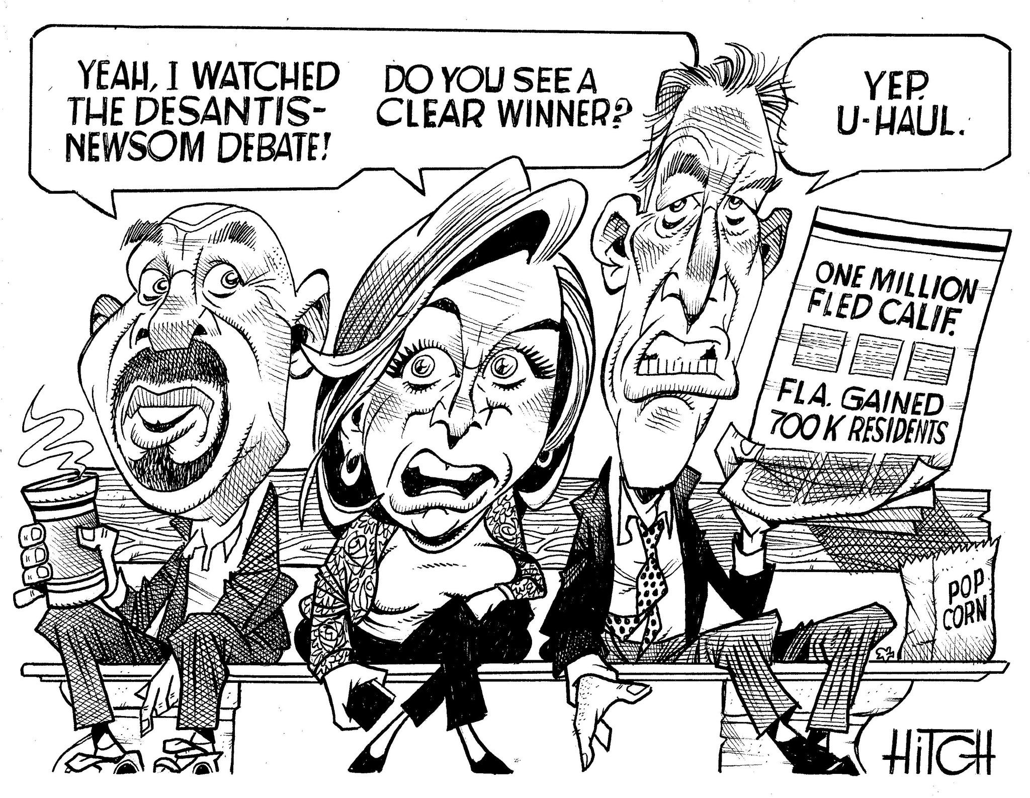 Line OCR: YEAHI WATCHED THE DESANTIS- NEWSOM DEBATE! DO YOU SEE A CLEAR WINNER? ? YEP U-HAUL. ONE MILLION FLED CALIF FLA. GAINED 700 K RESIDENTS POP CORN HITCH YEAHI WATCHED THE DESANTIS NEWSOM DEBATE ! DO YOU SEE A CLEAR WINNER ? ? YEP U - HAUL . ONE MILLION FLED CALIF FLA . GAINED 700 K RESIDENTS POP CORN HITCH