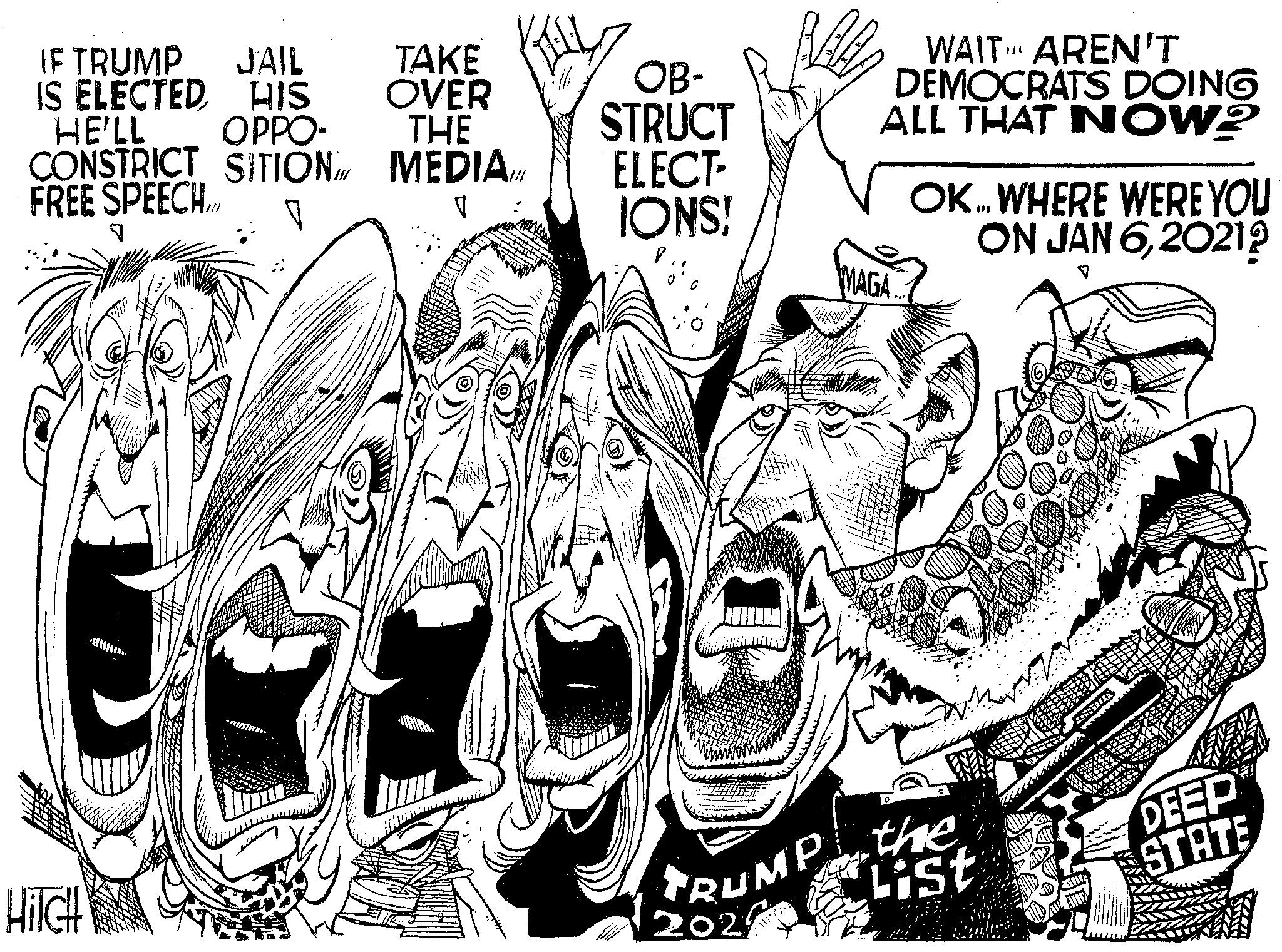 Line art OCR: IF TRUMP JAIL IS ELECTED HE'LL CONSTRICT SITION FREE SPEECH7 HIS OPPO- Hicll TAKE OVER THE MEDIA OB- STRUCT ELECT- IONS! BA WAIT AREN'T 1870.8 DEMOCRATS DOING ALL THAT NOW? MAGA OK... WHERE WERE YOU ON JAN 62021? V TRUMP the List 202 wwwY b4 MODE Mannamy DEEP STATE IF TRUMP JAIL IS ELECTED HE'LL CONSTRICT SITION FREE SPEECH7 HIS OPPO Hicll TAKE OVER THE MEDIA OB STRUCT ELECT IONS ! BA WAIT AREN'T 1870.8 DEMOCRATS DOING ALL THAT NOW ? MAGA OK ... WHERE WERE YOU ON JAN 62021 ? V TRUMP the List 202 wwwY b4 MODE Mannamy DEEP STATE