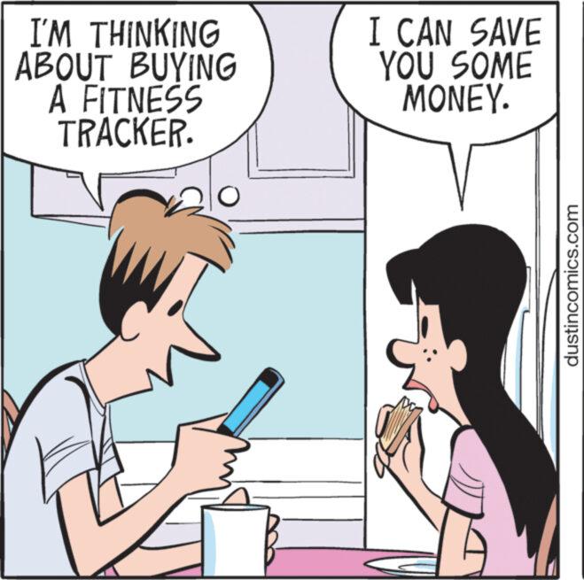 Finger OCR: I'M THINKING ABOUT BUYING A FITNESS TRACKER. I CAN SAVE YOU SOME MONEY. dustincomics.com I'M THINKING ABOUT BUYING A FITNESS TRACKER . I CAN SAVE YOU SOME MONEY . dustincomics.com