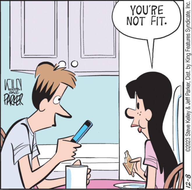 Line OCR: 12-8 PARKER and KILL O NOT FIT. YOU'RE ©2023 Steve Kelley & Jeff ParkerInc. 12-8 PARKER and KILL O NOT FIT . YOU'RE © 2023 Steve Kelley & Jeff ParkerDist . by King Features Syndicate