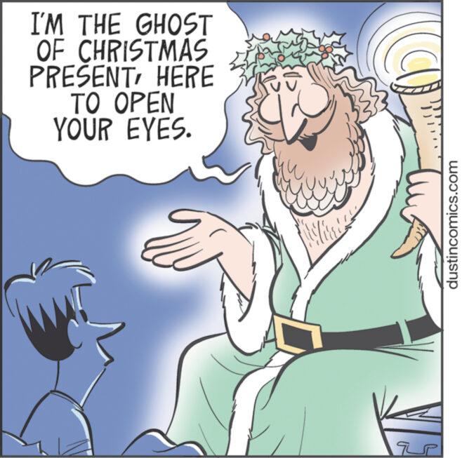 Font OCR: I'M THE GHOST OF CHRISTMAS PRESENTHERE TO OPEN YOUR EYES. 14 hyfry dustincomics.com I'M THE GHOST OF CHRISTMAS PRESENTHERE TO OPEN YOUR EYES . 14 hyfry dustincomics.com