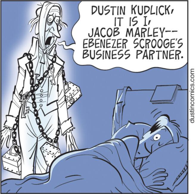 Illustration OCR: AMANMAMAMA 40% DUSTIN KUDLICKJACOB MARLEY-- EBENEZER SCROOGE'S BUSINESS PARTNER. dustincomics.com AMANMAMAMA 40 % DUSTIN KUDLICKIT IS IJACOB MARLEY- EBENEZER SCROOGE'S BUSINESS PARTNER . dustincomics.com