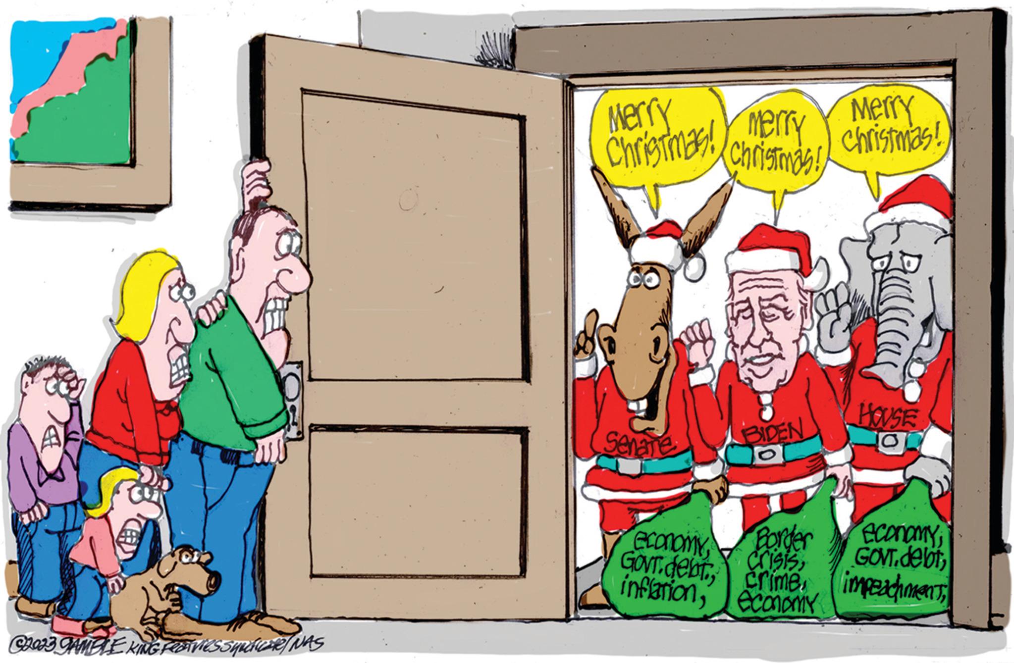 Publication OCR: C2023 GAMBLE KING FROTVIES SURCICER/NAS Merry ChristmasChristmas! Merry Merry christmas! Senare BIDEN HOUSE O economy Border crisiscrime ( impeachment inflationeconomy economyC2023 GAMBLE KING FROTVIES SURCICER / NAS Merry ChristmasChristmas ! Merry Merry christmas ! Senare BIDEN HOUSE O economy Border crisiscrime ( impeachment inflationeconomy economy