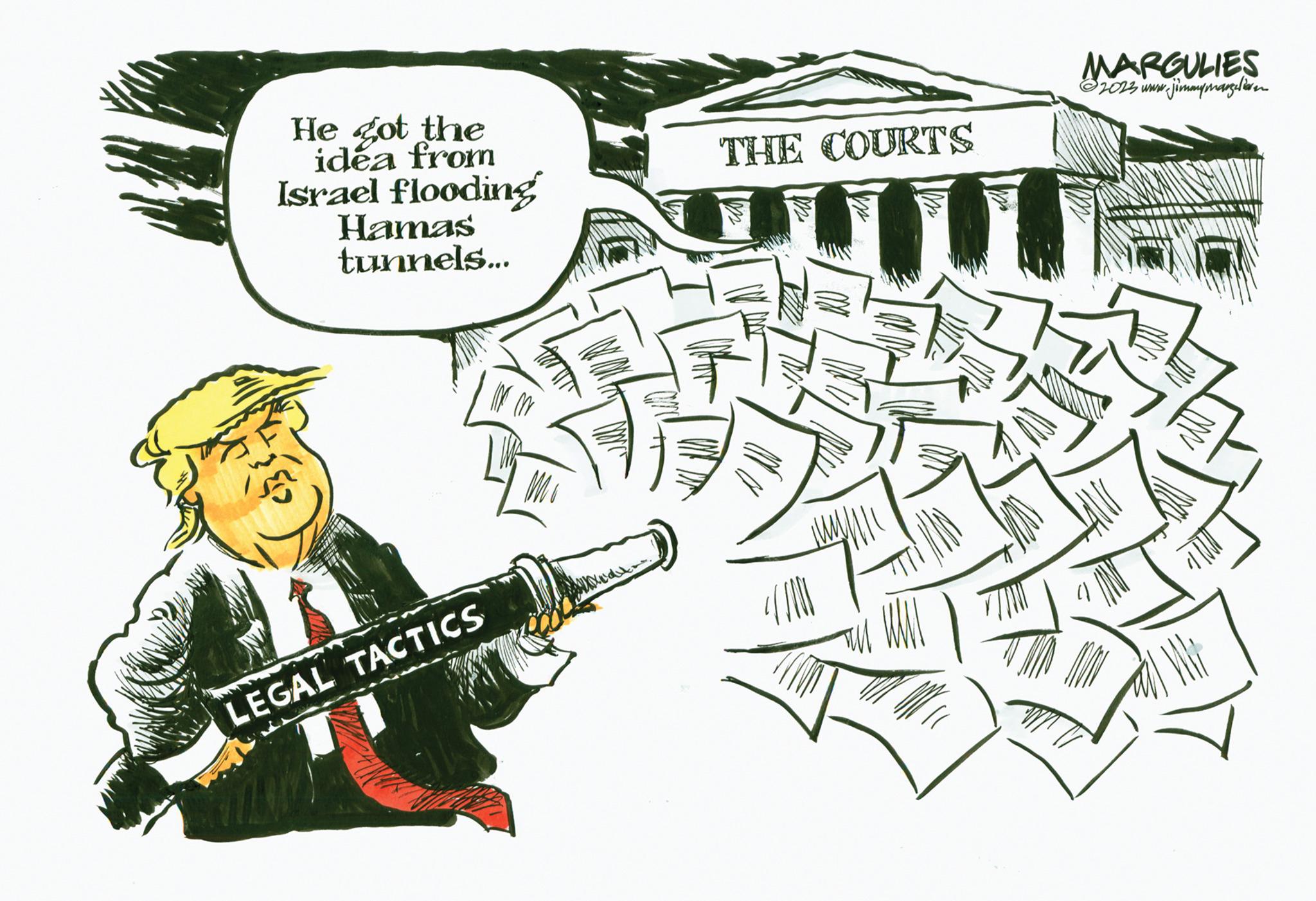 Illustration OCR: He got the idea from Israel flooding Hamas tunnels... LEGAL TACTICS 201 THE COURTS MARGULIES @2023 www. ur. jimmy marzeliore He got the idea from Israel flooding Hamas tunnels ... LEGAL TACTICS 201 THE COURTS MARGULIES @ 2023 www . ur . jimmy marzeliore