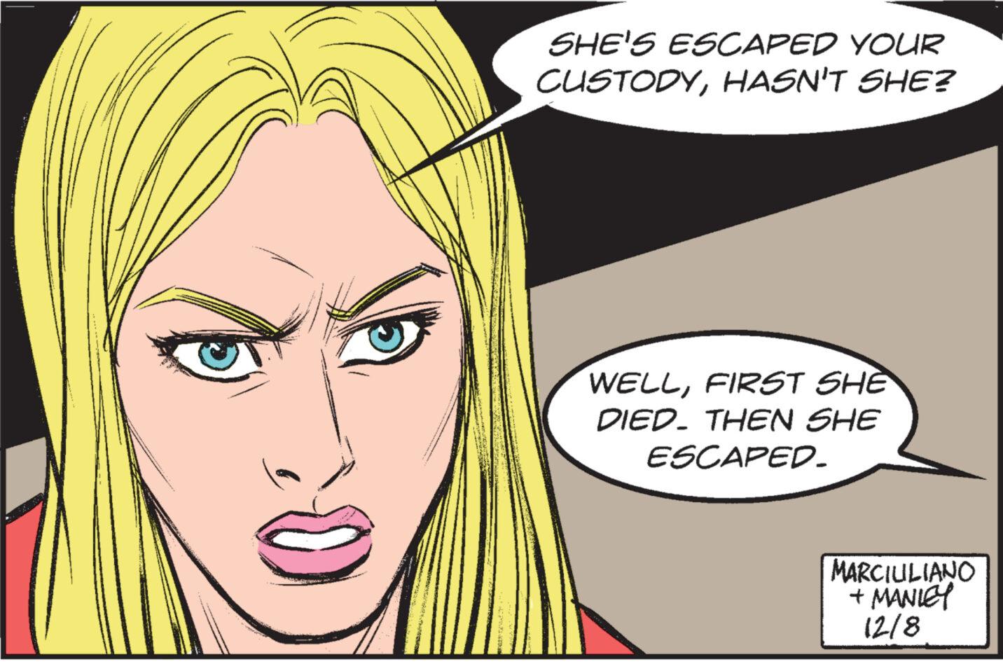 Happy OCR: SHE'S ESCAPED YOUR CUSTODYHASN'T SHE? WELLFIRST SHÈ DIED. THEN SHE ESCAPED_ MARCIULIANO MANICY + 12/8 SHE'S ESCAPED YOUR CUSTODYHASN'T SHE ? WELLFIRST SHÈ DIED . THEN SHE ESCAPED_ MARCIULIANO MANICY + 12/8