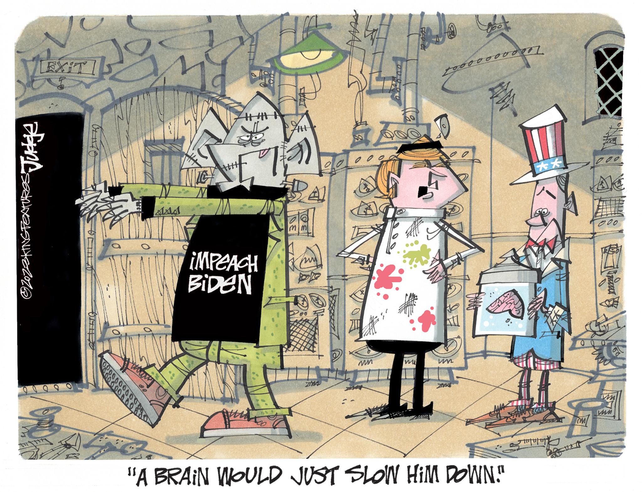 Fictional character OCR: VIEXIT ?ZoZSKING FEATURES Judge WITH Y 0000000000 ?????? NE THIS |||||| Att ? RA T IMPEACH BIDEN zum ZMA MM MA 20000 mi 2012 tooor kl un Z 00000017 "A BRAIN WOULD JUST SLOW HIM DOWN." ** mumk AC 200 m WIM ? M VIEXIT ?ZoZSKING FEATURES Judge WITH Y 0000000000 ?????? NE THIS |||||| Att ? RA T IMPEACH BIDEN zum ZMA MM MA 20000 mi 2012 tooor kl un Z 00000017 " A BRAIN WOULD JUST SLOW HIM DOWN . " ** mumk AC 200 m WIM ? M