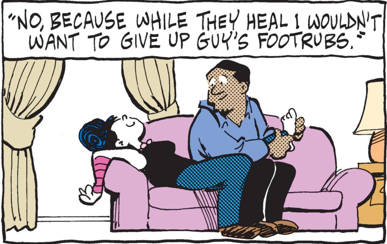 Interaction OCR: "NOBECAUSE WHILE THEY HEAL I WOULDN'T WANT TO GIVE UP GUY'S FOOTRUBS." " NOBECAUSE WHILE THEY HEAL I WOULDN'T WANT TO GIVE UP GUY'S FOOTRUBS . "