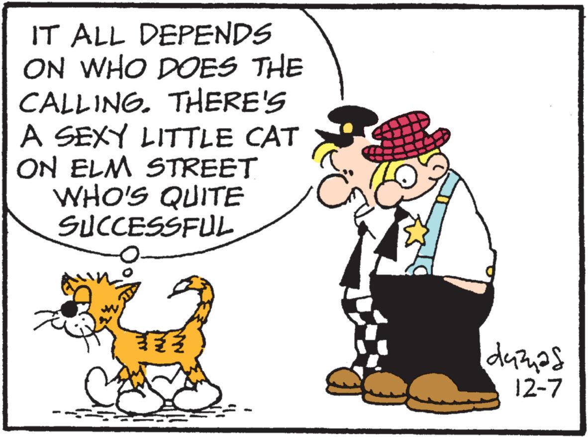 Art OCR: IT ALL DEPENDS ON WHO DOES THE CALLING. THERE'S A SEXY LITTLE CAT ON ELM STREET WHO'S QUITE SUCCESSFUL *2 - US duzyas 12-7 IT ALL DEPENDS ON WHO DOES THE CALLING . THERE'S A SEXY LITTLE CAT ON ELM STREET WHO'S QUITE SUCCESSFUL * 2 - US duzyas 12-7