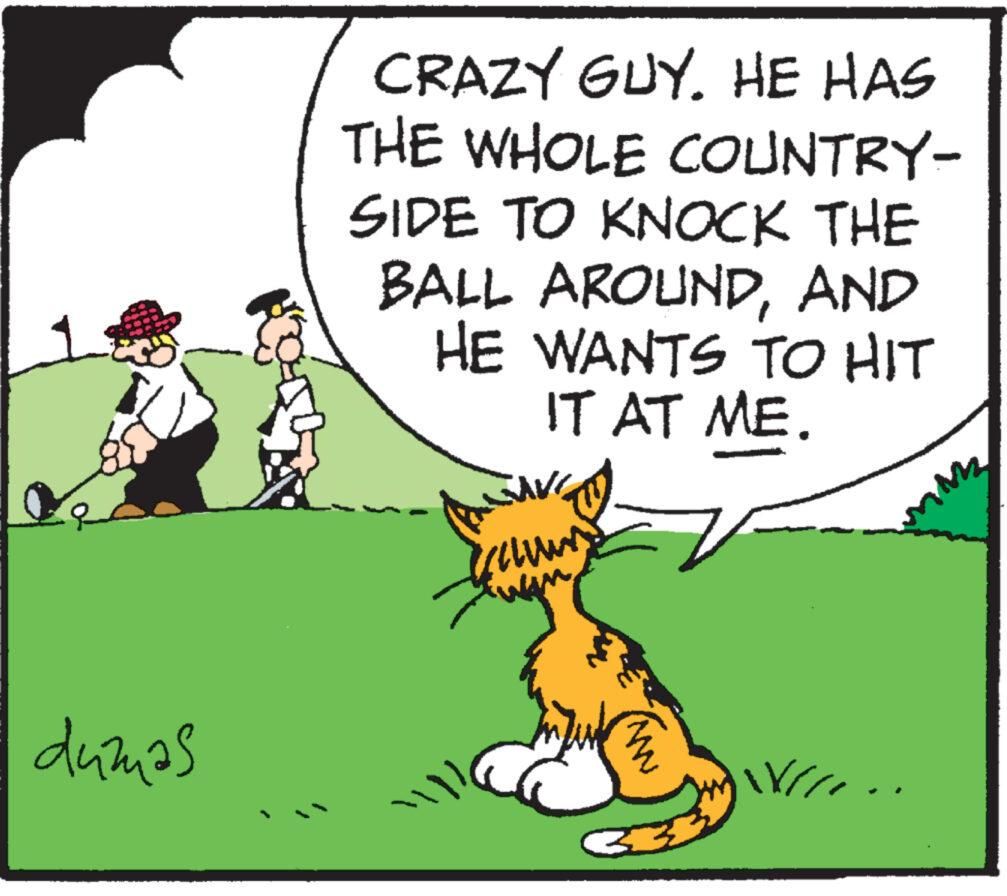 People in nature OCR: dumas pro "CRAZY GUY. HE HAS THE WHOLE COUNTRY- SIDE TO KNOCK THE BALL AROUNDAND HE WANTS TO HIT IT AT ME. ???? Veluws ? dumas pro "CRAZY GUY . HE HAS THE WHOLE COUNTRY SIDE TO KNOCK THE BALL AROUNDAND HE WANTS TO HIT IT AT ME . ???? Veluws ?