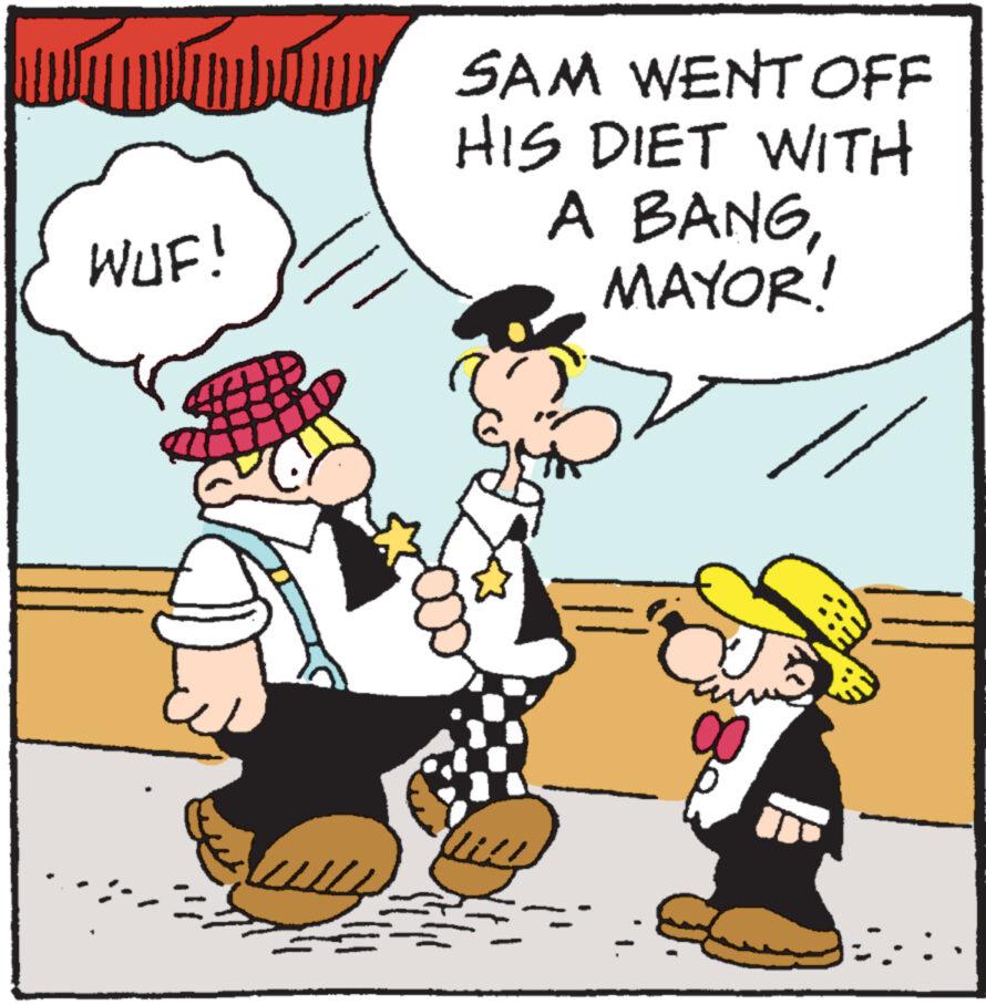 Happy OCR: WUF! == SAM WENT OFF HIS DIET WITH A BANGMAYOR! unde WUF ! == SAM WENT OFF HIS DIET WITH A BANGMAYOR ! unde