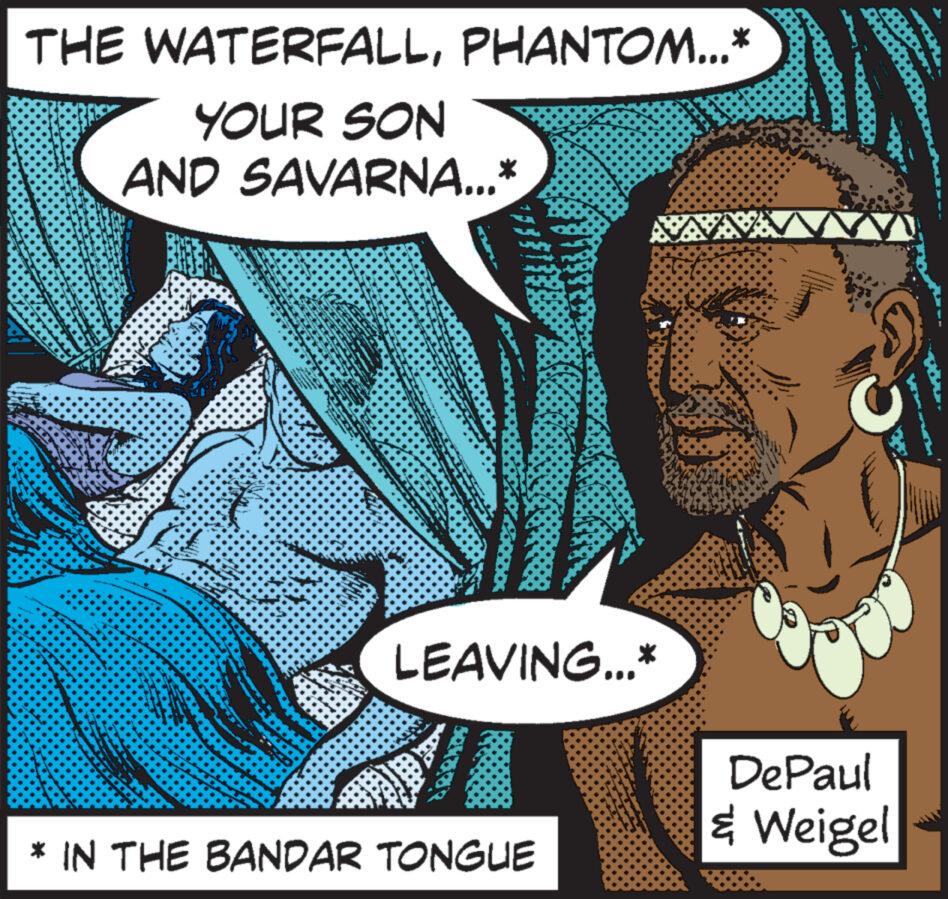Photo caption OCR: THE WATERFALLPHANTOM...* YOUR SON AND SAVARNA...* AVVAVAVA LEAVING...* * IN THE BANDAR TONGUE M DePaul & Weigel THE WATERFALLPHANTOM ... * YOUR SON AND SAVARNA ... * AVVAVAVA LEAVING ... * * IN THE BANDAR TONGUE M DePaul & Weigel