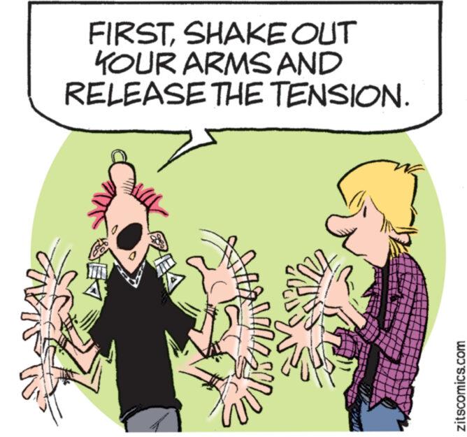 Sharing OCR: FIRSTSHAKE OUT KOUR ARMS AND RELEASE THE TENSION. P MAA www hv zitscomics.com FIRSTSHAKE OUT KOUR ARMS AND RELEASE THE TENSION . P MAA www hv zitscomics.com