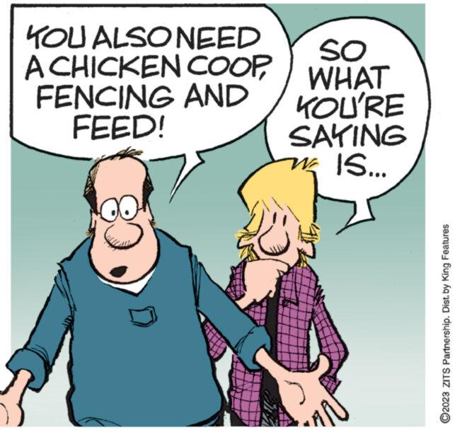 Gesture OCR: YOU ALSO NEED A CHICKEN COOP AND FENCING FEED! so WHAT KOU'RE SAYING IS... V ********* ?2023 ZITS Partnership. Dist. by King Features YOU ALSO NEED A CHICKEN COOP AND FENCING FEED ! so WHAT KOU'RE SAYING IS ... V ********* ?2023 ZITS Partnership . Dist . by King Features