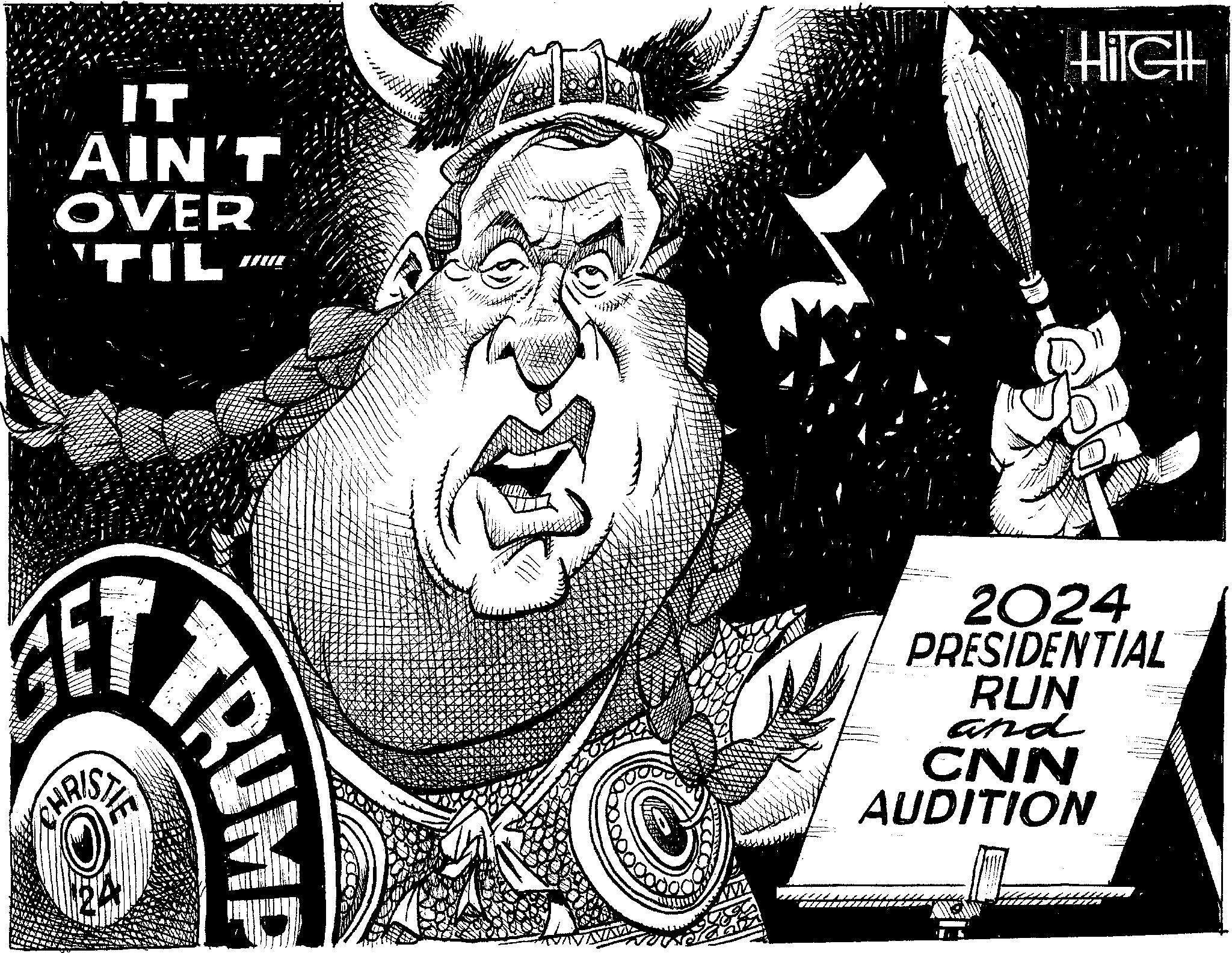 Drawing OCR: IT AIN'T OVER TIL STIE CHRIS RUMP X X X X X X Hilell 2024 PRESIDENTIAL RUN and CNN AUDITION IT AIN'T OVER TIL STIE CHRIS RUMP X X X X X X Hilell 2024 PRESIDENTIAL RUN and CNN AUDITION