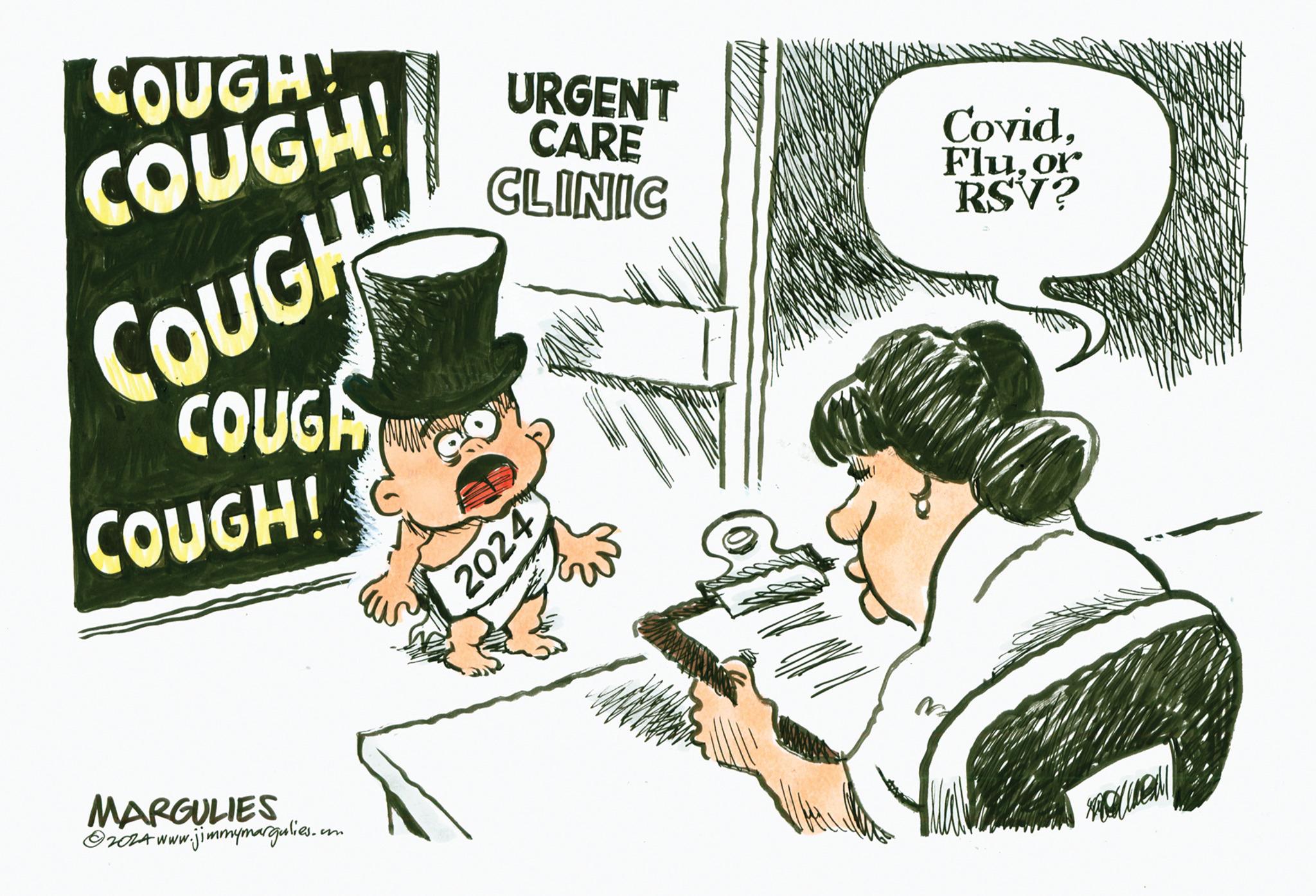 Conversation OCR: COUGH! COUGH! COUGH COUGA COUGH! MARGULIES ?2024 www.jimmymargulies.com URGENT CARE CLINIC 2024 Covidor RSV? KOKON COUGH ! COUGH ! COUGH COUGA COUGH ! MARGULIES ?2024 www.jimmymargulies.com URGENT CARE CLINIC 2024 Covidor RSV ? KOKON