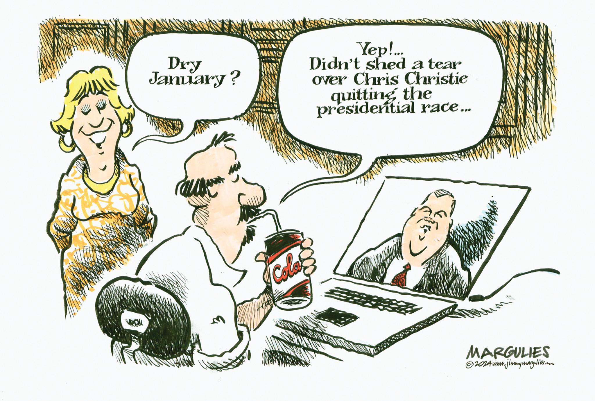 Musical keyboard OCR: Dry January? Cola Yep!... Didn't shed a tear over Chris Christie quitting the presidential race... ??" MARGULIES ?2024 www.jimmy magalies.com Dry January ? Cola Yep ! ... Didn't shed a tear over Chris Christie quitting the presidential race ... ?? " MARGULIES ?2024 www.jimmy magalies.com