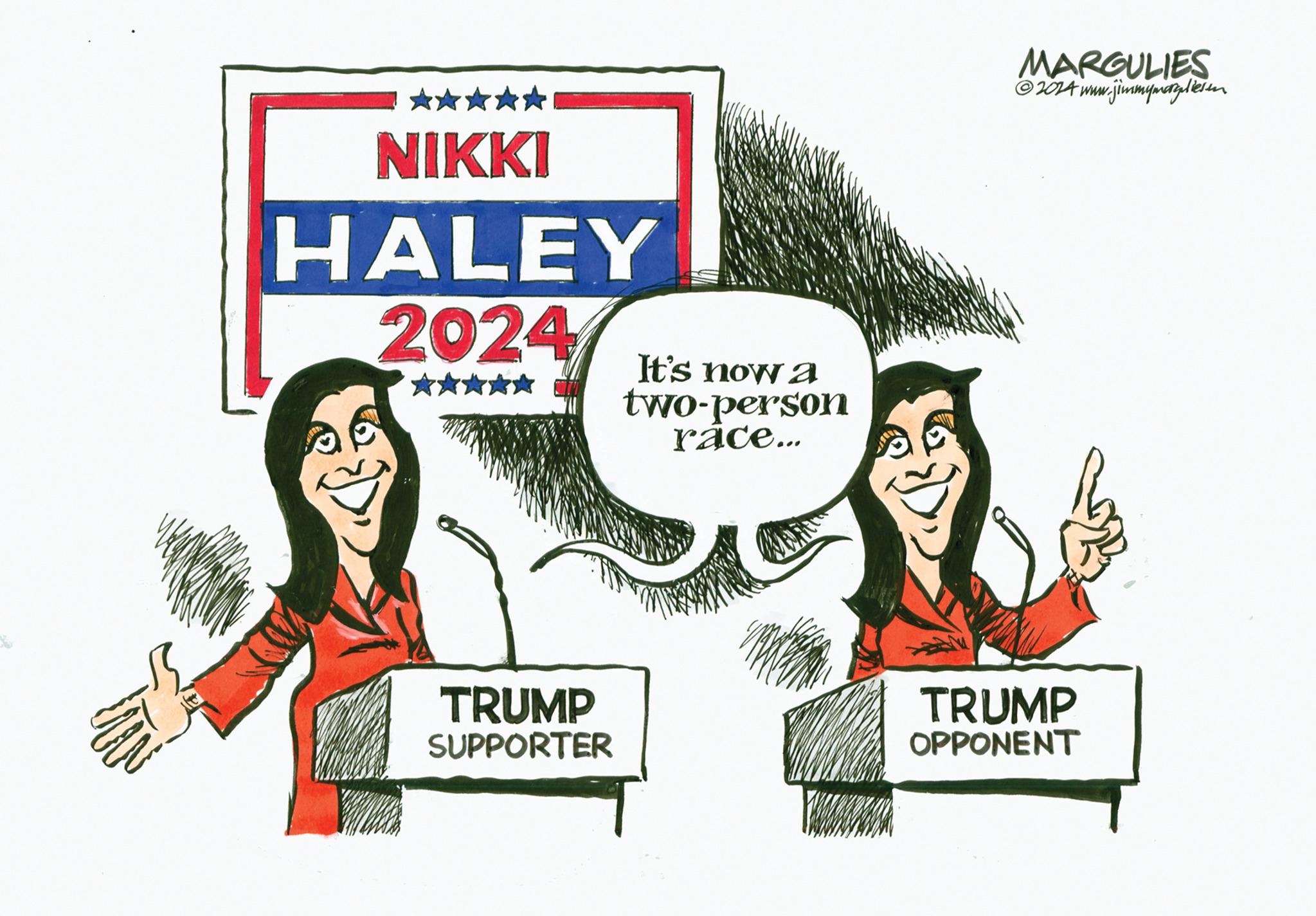 Smile OCR: ????? NIKKI HALEY 2024/ It's now a ????? two-person race... TRUMP SUPPORTER MARGULIES @2014 www.jimmymarzellesun TRUMP OPPONENT ????? NIKKI HALEY 2024 / It's now a ????? two - person race ... TRUMP SUPPORTER MARGULIES @ 2014 www.jimmymarzellesun TRUMP OPPONENT