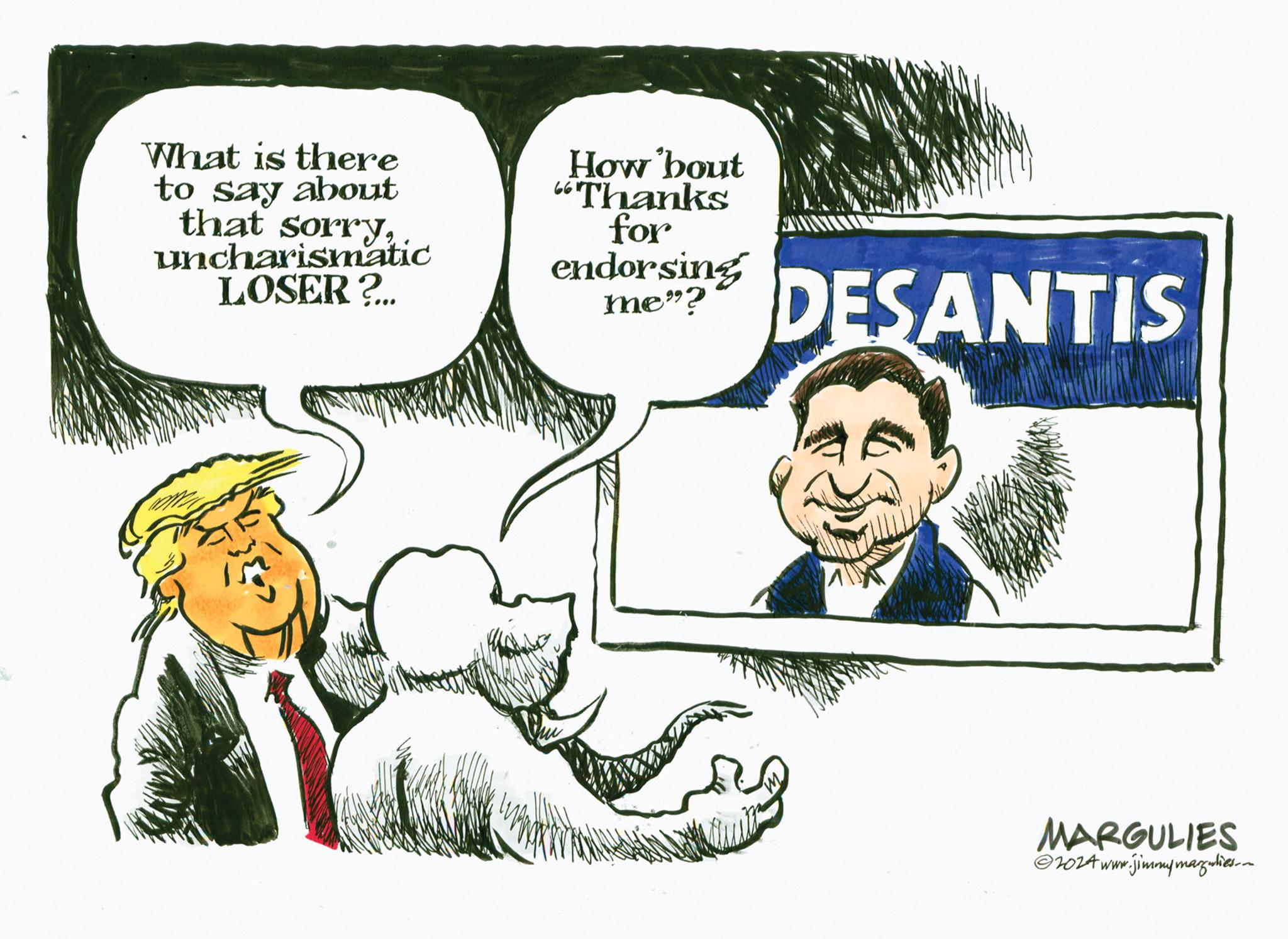 Art OCR: What is there to say about that sorryuncharismatic LOSER ?... How 'bout "Thanks for endorsing me"? DESANTIS MARGULIES ?2024 www.jimmymarzdies.. What is there to say about that sorryuncharismatic LOSER ? ... How ' bout " Thanks for endorsing me " ? DESANTIS MARGULIES ?2024 www.jimmymarzdies ..