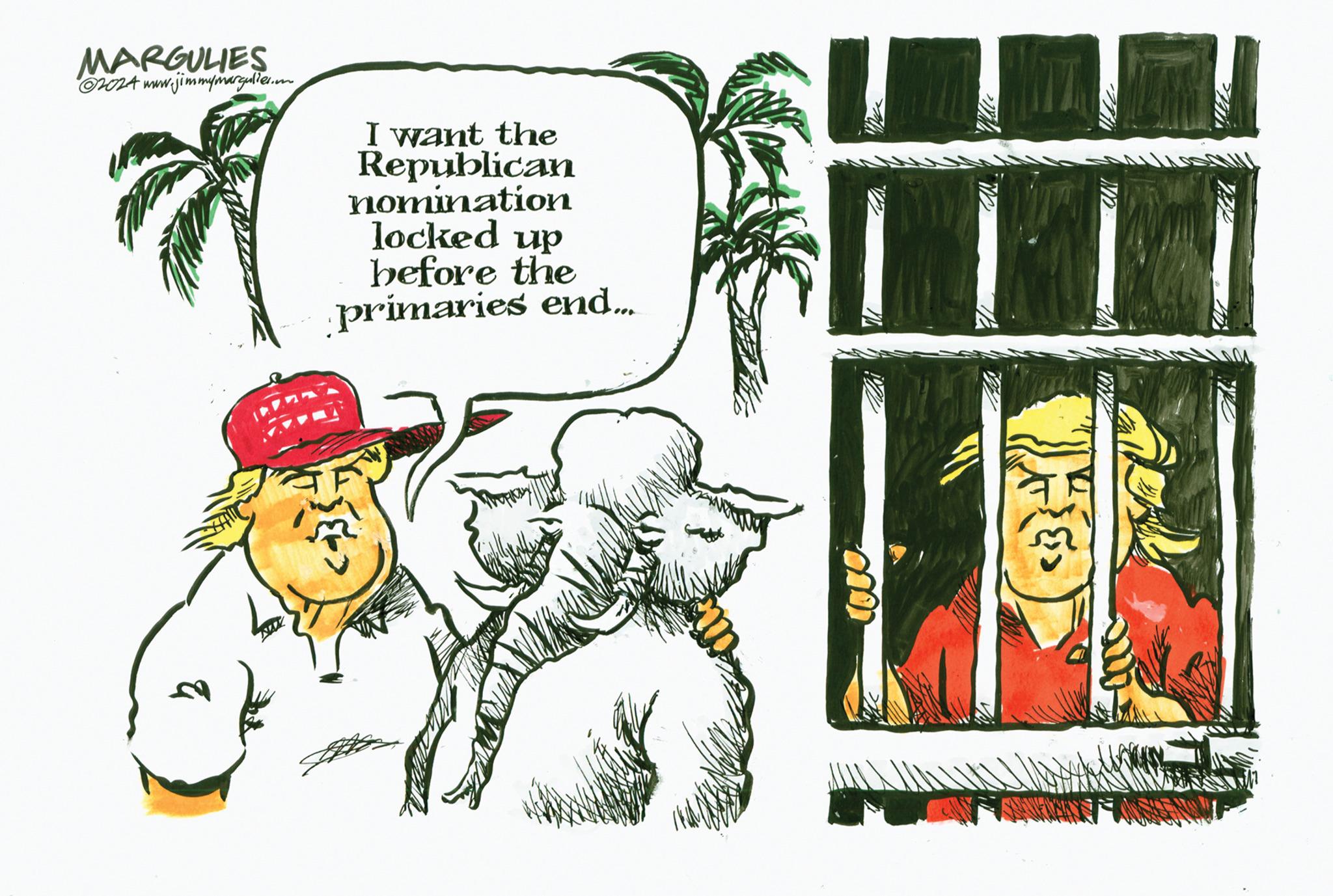 Illustration OCR: MARGULIES ?2024 www.jimmymargulier.com I want the Republican nomination locked up before the primaries end... APA WP MARGULIES ?2024 www.jimmymargulier.com I want the Republican nomination locked up before the primaries end ... APA WP