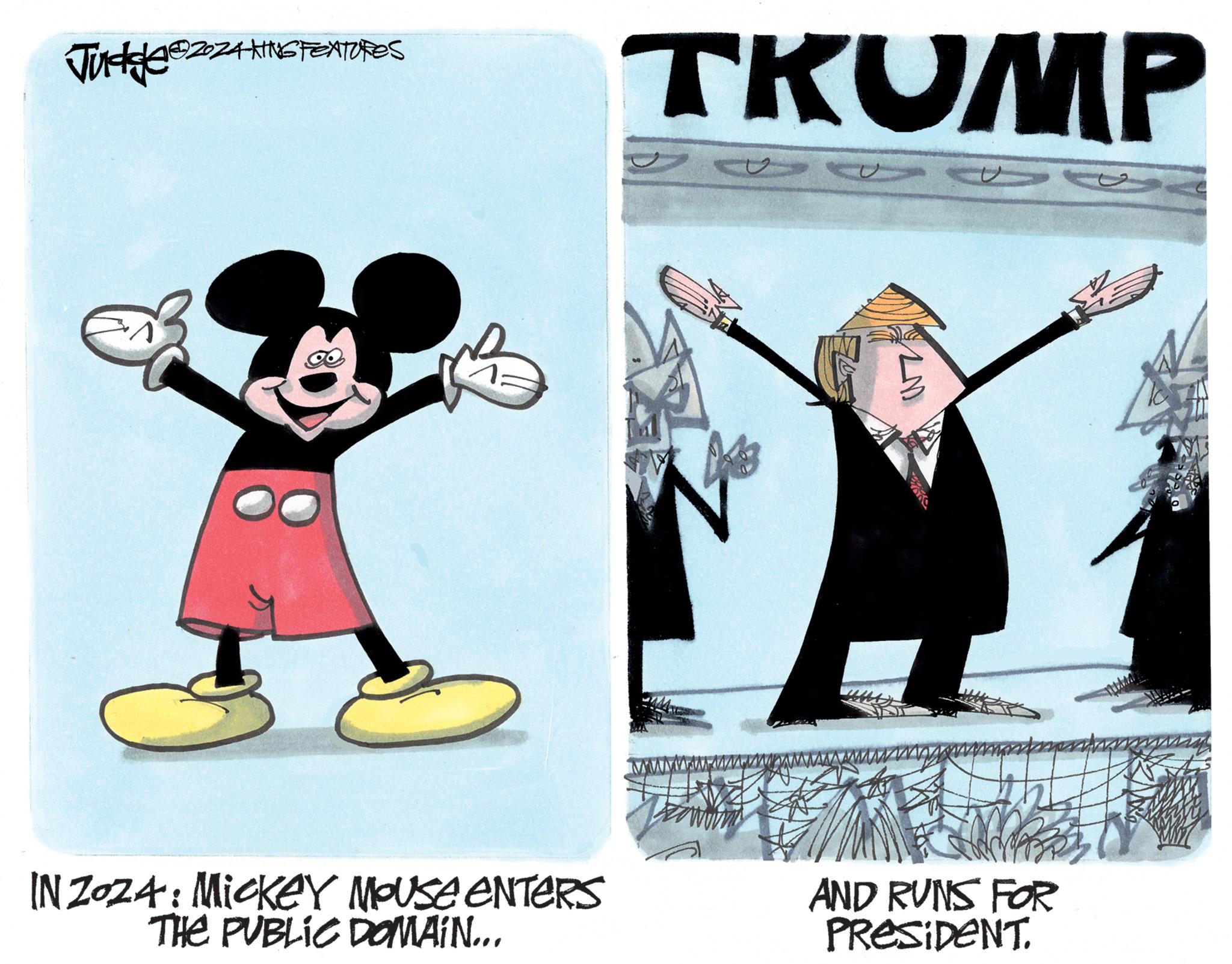 Humour OCR: Judge=2024 HINGTEXTURES IN Z024 : MickeY MOUSE ENTERS THE PUBLIC DOMAIN... TKUMP MANAMA LM AND RUNS FOR PRESIDENT. - Judge = 2024 HINGTEXTURES IN Z024 : MickeY MOUSE ENTERS THE PUBLIC DOMAIN ... TKUMP MANAMA LM AND RUNS FOR PRESIDENT . -