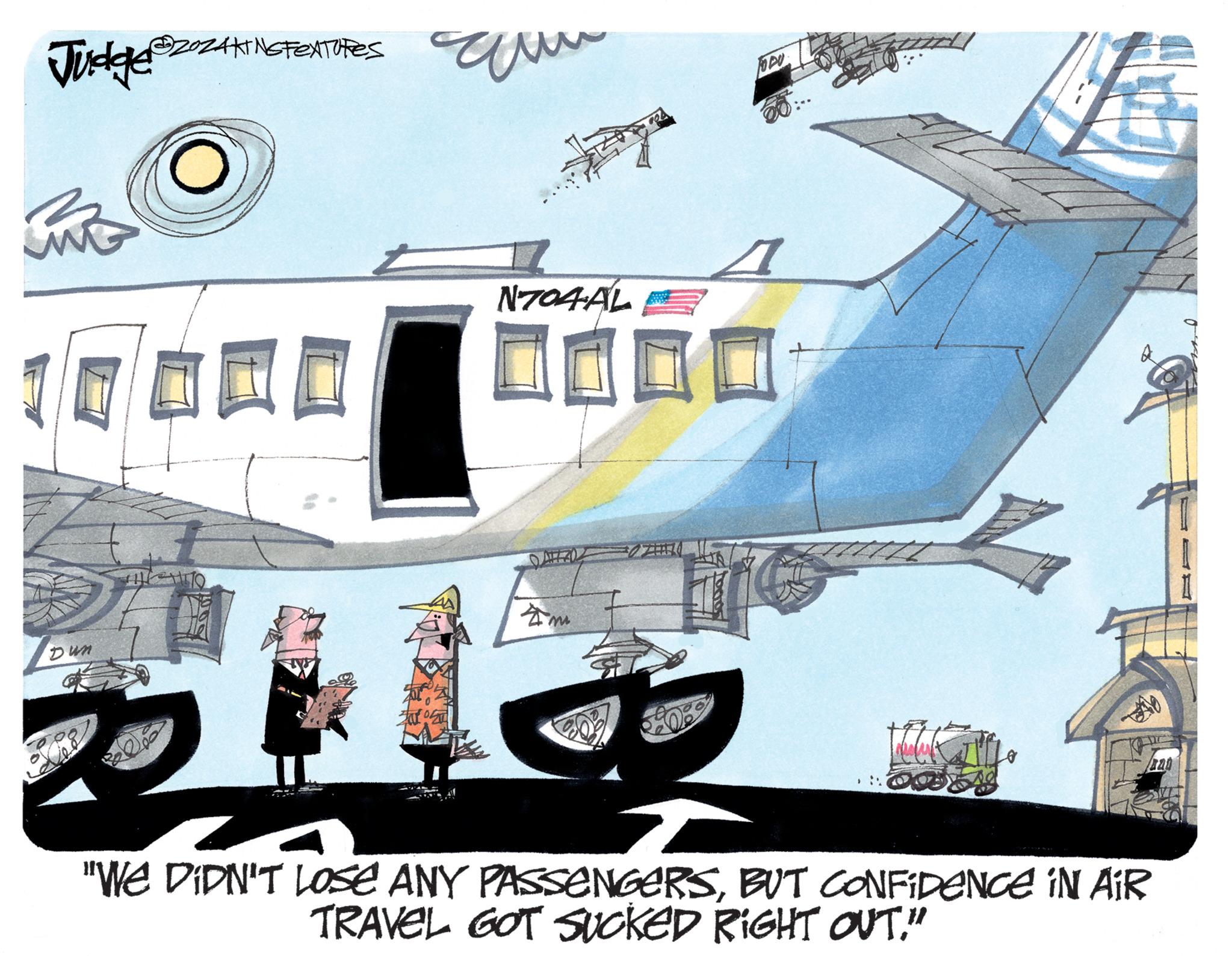Illustration OCR: Judge In Dun OZAKINGFEXTURES N704AL 0000 1 4m TODO C O "We DIDN'T LOSE ANY PASSENGERSBUT CONFIDENCE IN AIR TRAVEL GOT SUCKED RIGHT OUT" Judge In Dun OZAKINGFEXTURES N704AL 0000 1 4m TODO C O " We DIDN'T LOSE ANY PASSENGERSBUT CONFIDENCE IN AIR TRAVEL GOT SUCKED RIGHT OUT