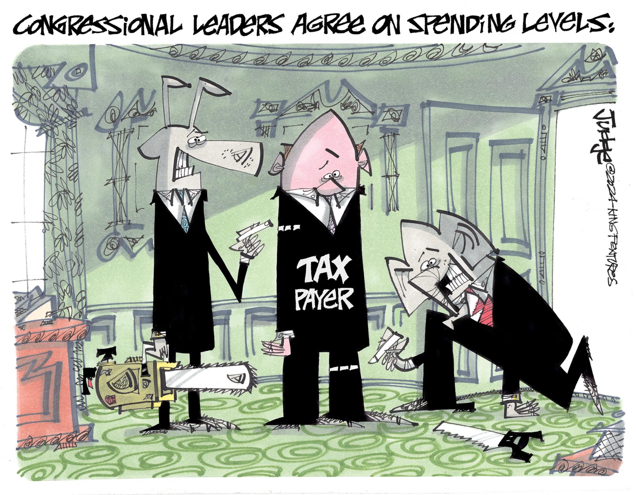 Event OCR: CONGRESSIONAL LEADERS AGREee ON SPENDING LEVELS. F S S S O J A Soa Go Via SAN MWAN MUCH Add Dogod ? QA ? TAX PAYER us AMMA P STIIZO 2 A Judge @2024 KING PENTURES CONGRESSIONAL LEADERS AGREee ON SPENDING LEVELS . F S S S O J A Soa Go Via SAN MWAN MUCH Add Dogod ? QA ? TAX PAYER us AMMA P STIIZO 2 A Judge @ 2024 KING PENTURES