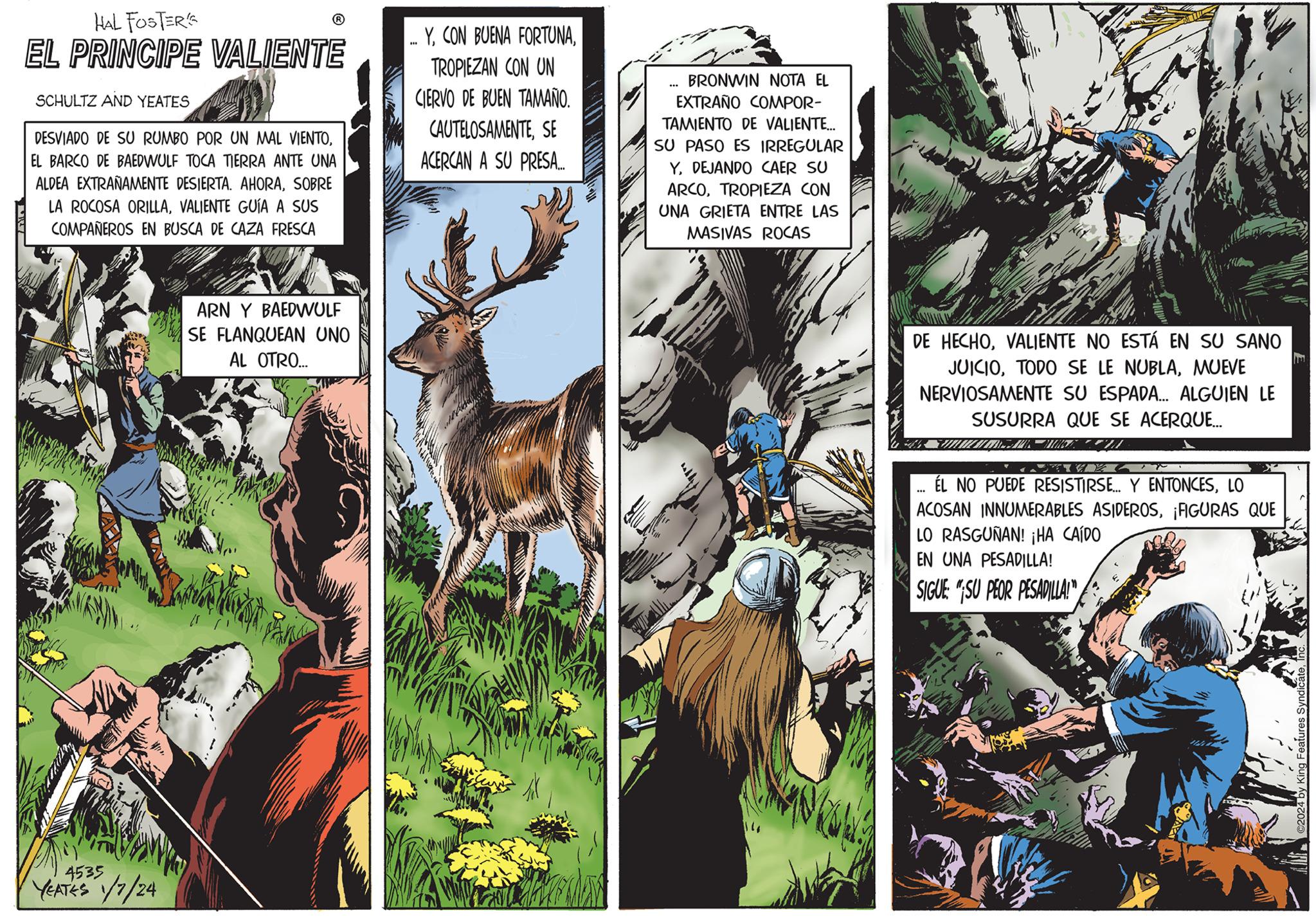 Sharing OCR: HAL FOSTER EL PRINCIPE VALIENTE 2 SCHULTZ AND YEATES DESVIADO DE SU RUMBO POR UN MAL VIENTOEL BARCO DE BAEDWULF TOCA TIERRA ANTE UNA ALDEA EXTRAÑAMENTE DESIERTA. AHORASOBRE LA ROCOSA ORILLAVALIENTE GUÍA A SUS COMPAÑEROS EN BUSCA DE CAZA FRESCA Clic 4535 YEATES 1/7/24 ARN Y BAEDWULF SE FLANQUEAN UNO AL OTRO... YTROPIEZAN CON UN CIERVO DE BUEN TAMAÑO. CAUTELOSAMENTESE ACERCAN A SU PRESA.... *** BRONWIN NOTA EL EXTRAÑO COMPOR- TAMIENTO DE VALIENTE.... SU PASO ES IRREGULAR YDEJANDO CAER SU ARCOTROPIEZA CON UNA GRIETA ENTRE LAS MASIVAS ROCAS EV DE HECHOVALIENTE NO ESTÁ EN SU SANO JUICIOMUEVE NERVIOSAMENTE SU ESPADA... ALGUIEN LE SUSURRA QUE SE ACERQUE... MIG/1 ÉL NO PUEDE RESISTIRSE... Y ENTONCESLO ACOSAN INNUMERABLES ASIDEROS¡FIGURAS QUE LO RASGUÑAN! ¡HA CAÍDO EN UNA PESADILLA! SIGUE SU PEOR PESADILLA!" al m HAL FOSTER EL PRINCIPE VALIENTE 2 SCHULTZ AND YEATES DESVIADO DE SU RUMBO POR UN MAL VIENTOEL BARCO DE BAEDWULF TOCA TIERRA ANTE UNA ALDEA EXTRAÑAMENTE DESIERTA . AHORASOBRE LA ROCOSA ORILLAVALIENTE GUÍA A SUS COMPAÑEROS EN BUSCA DE CAZA FRESCA Clic 4535 YEATES 1/7/24 ARN Y BAEDWULF SE FLANQUEAN UNO AL OTRO ... YCON BUENA FORTUNATROPIEZAN CON UN CIERVO DE BUEN TAMAÑO . CAUTELOSAMENTESE ACERCAN A SU PRESA .... *** BRONWIN NOTA EL EXTRAÑO COMPOR TAMIENTO DE VALIENTE .... SU PASO ES IRREGULAR YDEJANDO CAER SU ARCOTROPIEZA CON UNA GRIETA ENTRE LAS MASIVAS ROCAS EV DE HECHOVALIENTE NO ESTÁ EN SU SANO JUICIOTODO SE LE NUBLAMUEVE NERVIOSAMENTE SU ESPADA ... ALGUIEN LE SUSURRA QUE SE ACERQUE ... MIG / 1 ÉL NO PUEDE RESISTIRSE ... Y ENTONCESLO ACOSAN INNUMERABLES ASIDEROS¡ FIGURAS QUE LO RASGUÑAN ! ¡ HA CAÍDO EN UNA PESADILLA ! SIGUE SU PEOR PESADILLA ! " al m