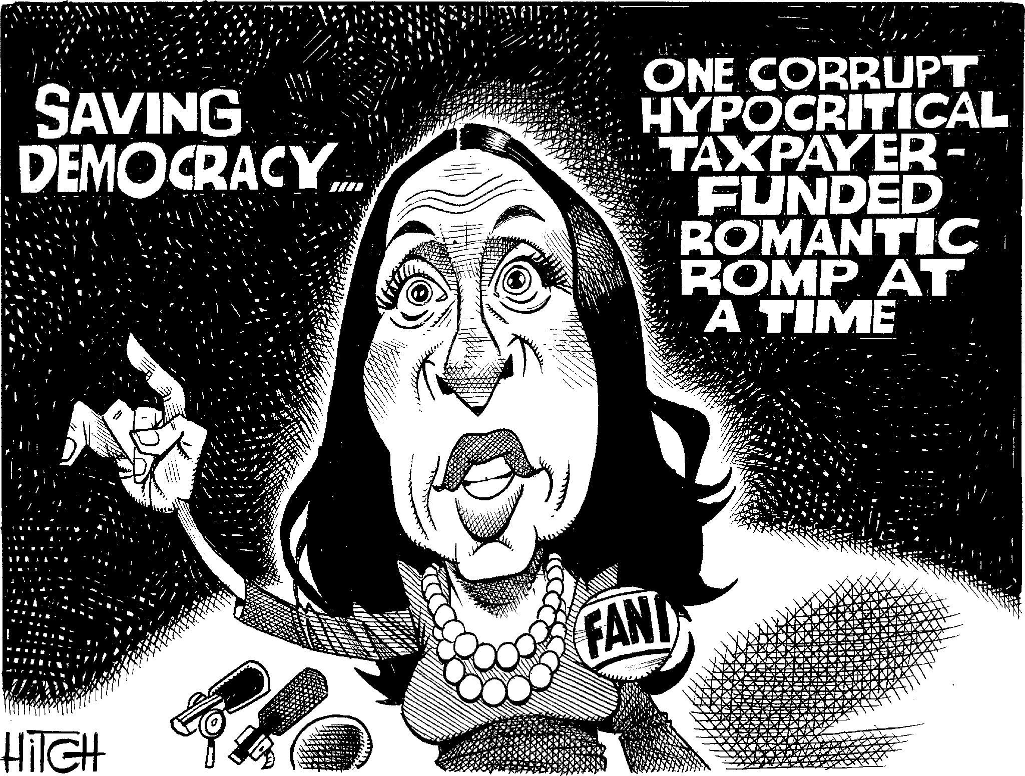 Monochrome OCR: SAVING DEMOCRACY... HiIGH m. ONE CORRUPT HYPOCRITICAL TAXPAYER- FUNDED ROMANTIC ROMP AT A TIME FANI SAVING DEMOCRACY ... HiIGH m . ONE CORRUPT HYPOCRITICAL TAXPAYER FUNDED ROMANTIC ROMP AT A TIME FANI
