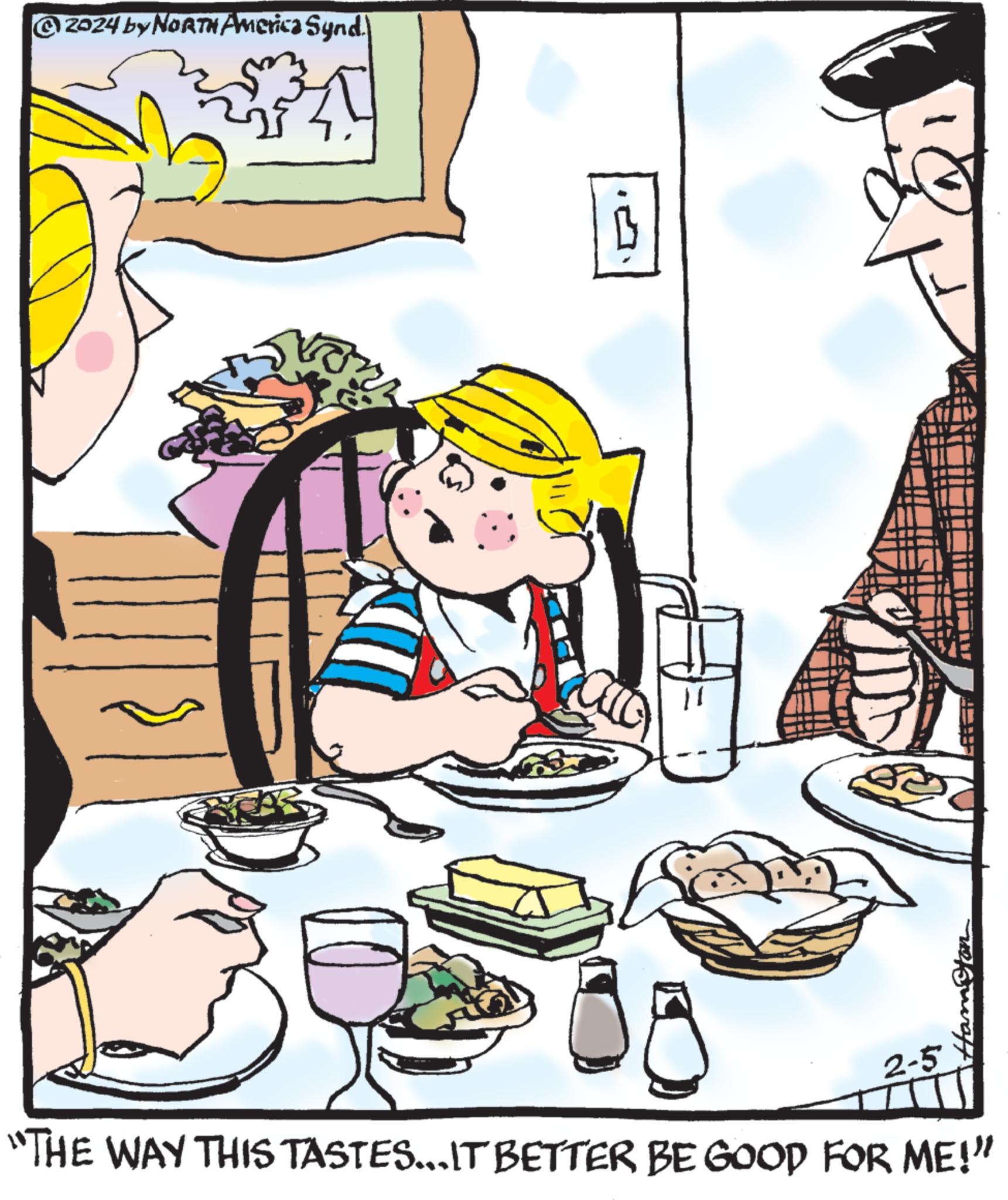 People OCR: © 2024 by NORTH America Synd.) +3 Que 3 COP 2-5 Hamst "THE WAY THIS TASTES...IT BETTER BE GOOD FOR ME!" © 2024 by NORTH America Synd . ) +3 Que 3 COP 2-5 Hamst " THE WAY THIS TASTES ... IT BETTER BE GOOD FOR ME ! "