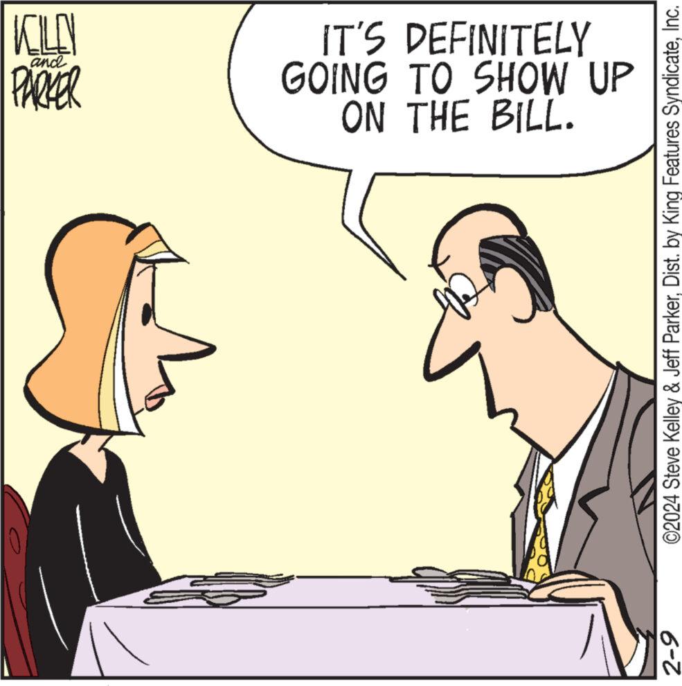 Line OCR: KILO PARKER and 10 IT'S DEFINITELY GOING TO SHOW UP ON THE BILL. ©2024 Steve Kelley & Jeff ParkerInc. 2-9 KILO PARKER and 10 IT'S DEFINITELY GOING TO SHOW UP ON THE BILL . © 2024 Steve Kelley & Jeff ParkerDist . by King Features SyndicateInc. 2-9