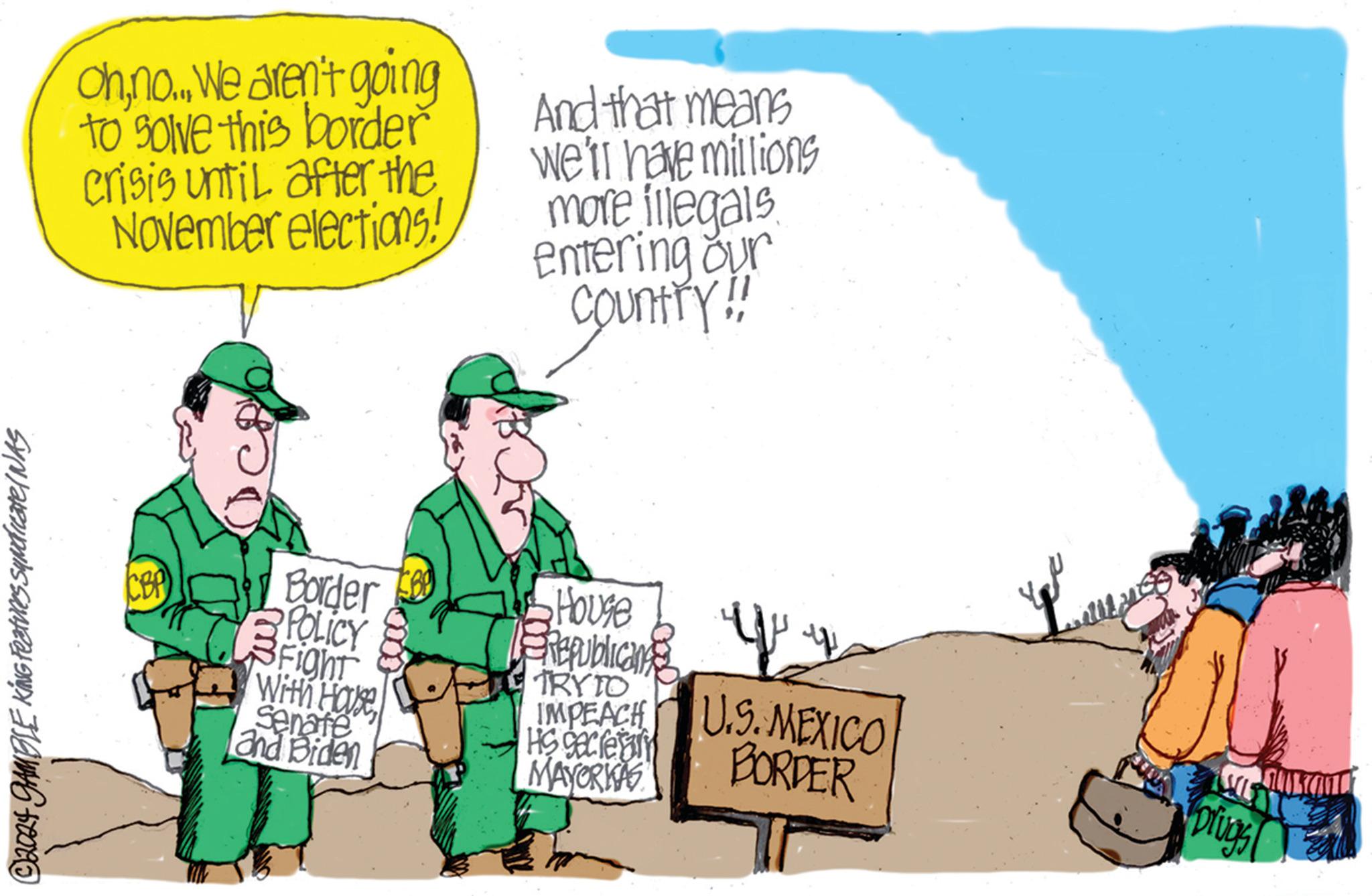 Tree OCR: ?2024 GAMBLE KING Features syndicate/ NAS Ohno... We aren't going to solve this border crisis until after the November elections! CBP) Border POLICY Fight With HouseSenate and Biden And that means we'll have millions more illegals entering our country!! House Prepublican TRYTO IMPEACH HS Secretary MAYORKAS y U.S. MEXICO BORDER WO Drugs can ?2024 GAMBLE KING Features syndicate / NAS Ohno ... We aren't going to solve this border crisis until after the November elections ! CBP ) Border POLICY Fight With HouseSenate and Biden And that means we'll have millions more illegals entering our country !! House Prepublican TRYTO IMPEACH HS Secretary MAYORKAS y U.S. MEXICO BORDER WO Drugs can