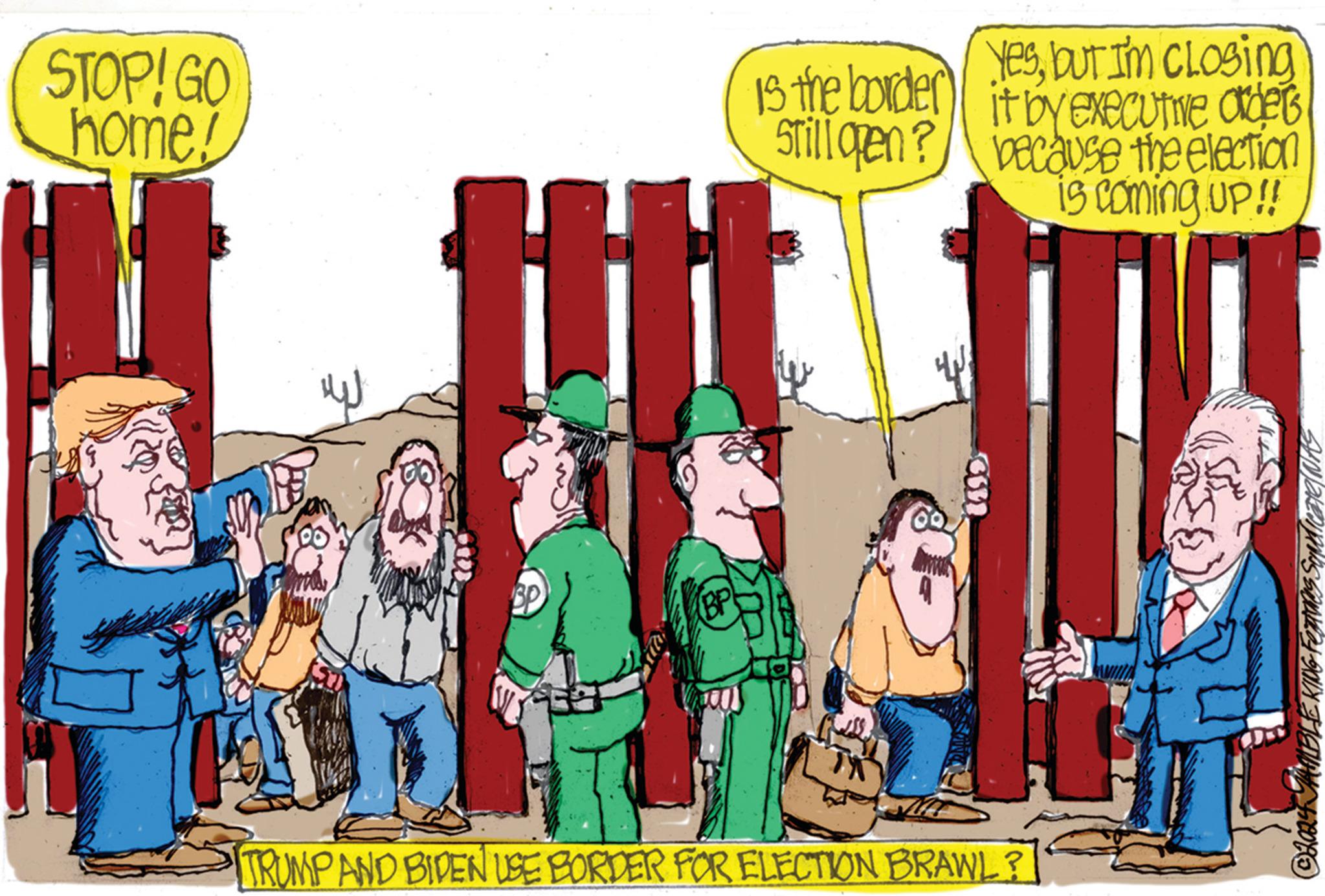 Child OCR: STOP! GO home! is the border still open? Yesbut I'm Closing it by executive orders because the election is coming up!! 1 TRUMP AND BIDEN USE BORDER FOR ELECTION BRAWL? udicatel NAS ©2024 JAMBL STOP ! GO home ! is the border still open ? Yesbut I'm Closing it by executive orders because the election is coming up !! 1 TRUMP AND BIDEN USE BORDER FOR ELECTION BRAWL ? udicatel NAS © 2024 JAMBL
