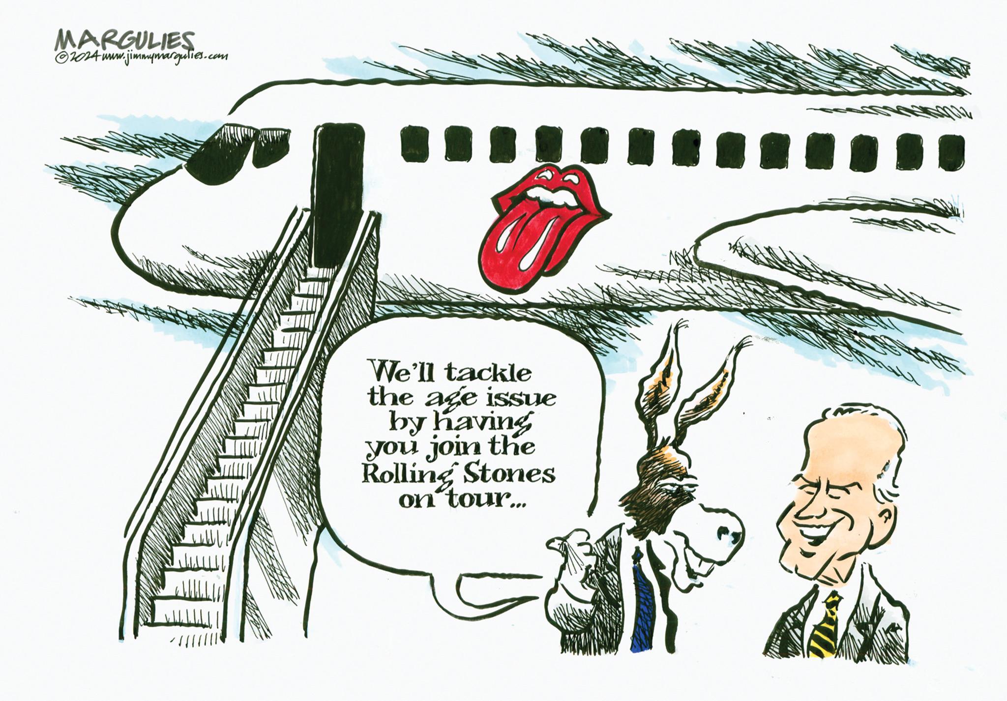Drawing OCR: MARGULIES ?2024 www.jimmymargulies.com We'll tackle the age issue by having you join the Rolling Stones on tour... A ?? MARGULIES ?2024 www.jimmymargulies.com We'll tackle the age issue by having you join the Rolling Stones on tour ... A ??