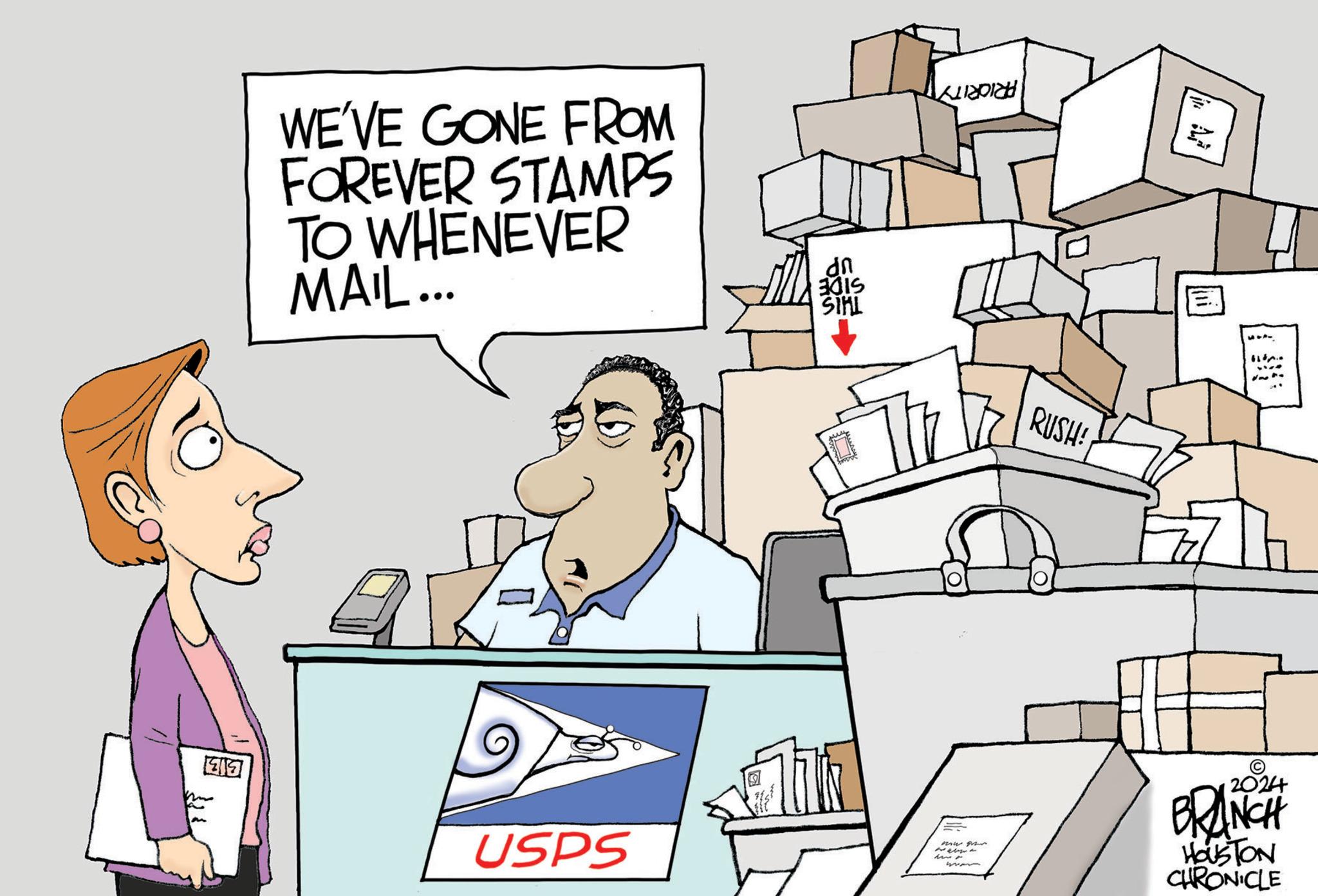 Job OCR: m ?? WE'VE GONE FROM FOREVER STAMPS TO WHENEVER MAIL... a USPS dn 3015 SIML th mr e the RUSH! 17 ... VIZA 2024 BRANCH HOUSTON CHRONICLE m ?? WE'VE GONE FROM FOREVER STAMPS TO WHENEVER MAIL ... a USPS dn 3015 SIML th mr e the RUSH ! 17 ... VIZA 2024 BRANCH HOUSTON CHRONICLE