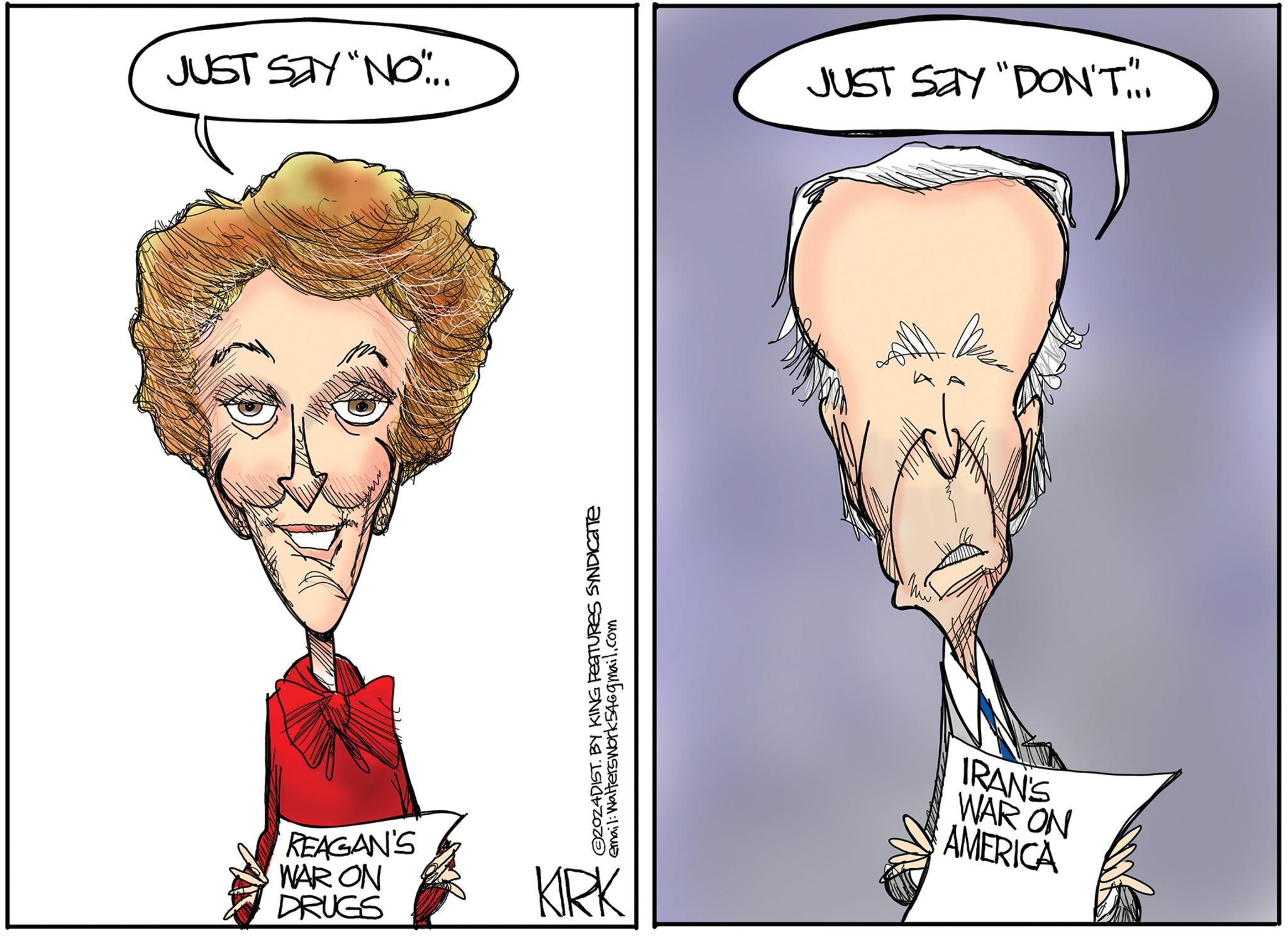 Neck OCR: JUST Say "NO".... REAGAN'S WAR ON DRUGS ?2024DIST. BY KING FEATURES SYNDICATE email: Walterswork54@gmail.com KIRK JUST SAY "DON'T..... Desa IRAN'S WAR ON AMERICA JUST Say " NO " .... REAGAN'S WAR ON DRUGS ?2024DIST . BY KING FEATURES SYNDICATE email : Walterswork54@gmail.com KIRK JUST SAY " DON'T ..... Desa IRAN'S WAR ON AMERICA