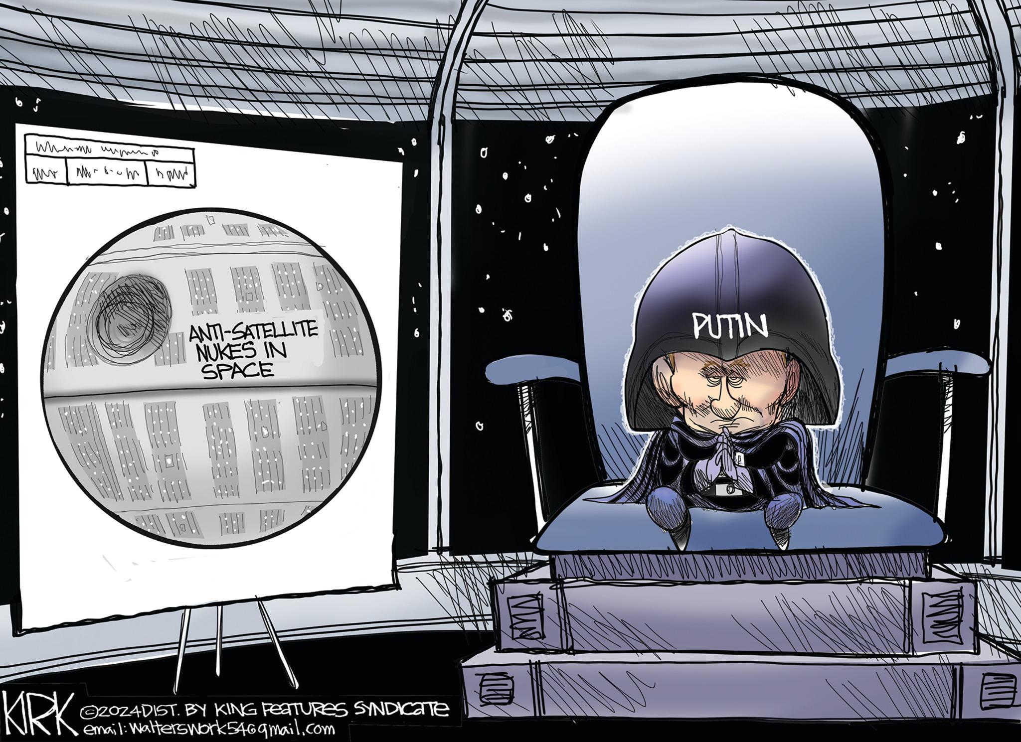 Fictional character OCR: ????? ??????? Wr 3 . 17 ANTI-SATELLITE NUKES IN SPACE 0 KIRK ©2024DIST. BY KING FEATURES SYNDICATE email: Walterswork546gmail.com VUN ?? PUTIN ????? ??????? Wr 3 . 17 ANTI - SATELLITE NUKES IN SPACE 0 KIRK © 2024DIST . BY KING FEATURES SYNDICATE email : Walterswork546gmail.com VUN ?? PUTIN