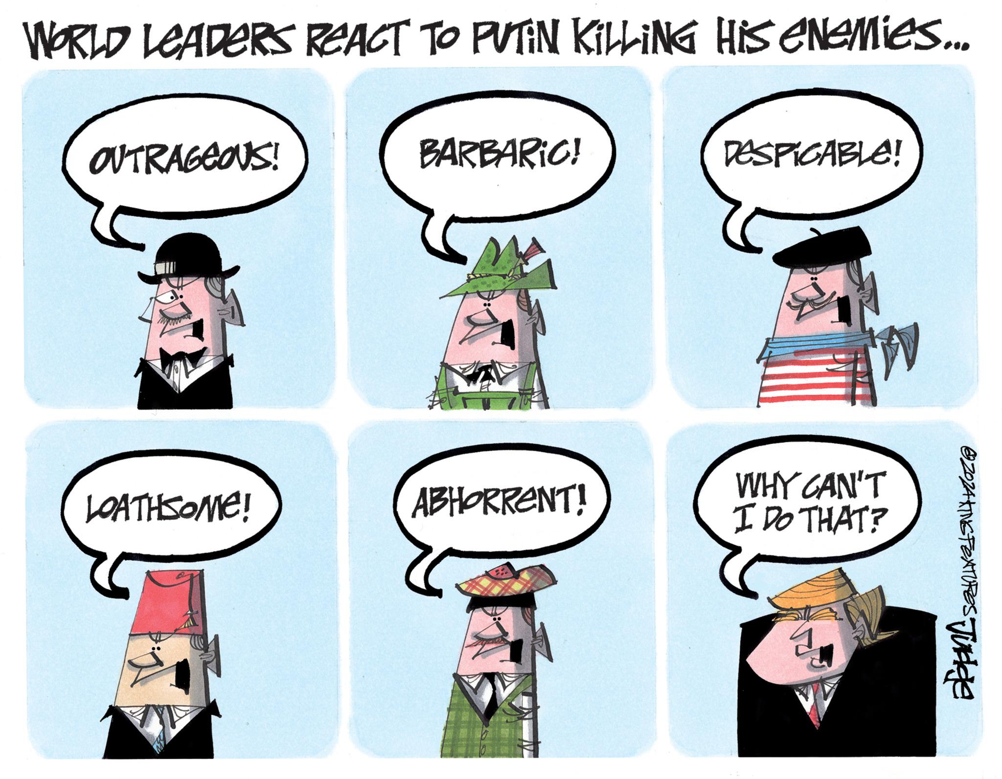 Green OCR: WORLD LEADERS REACT TO PUTIN KILLiNG HIS enemies... OUTRAGEOUS! LOATHSOME! BARBARIO! D ABHORRENT! DESPICABLE! VIE WHY CAN'T I DO THAT? @ZOZAKING FEATURES Judge WORLD LEADERS REACT TO PUTIN KILLiNG HIS enemies ... OUTRAGEOUS ! LOATHSOME ! BARBARIO ! D ABHORRENT ! DESPICABLE ! VIE WHY CAN'T I DO THAT ? @ZOZAKING FEATURES Judge