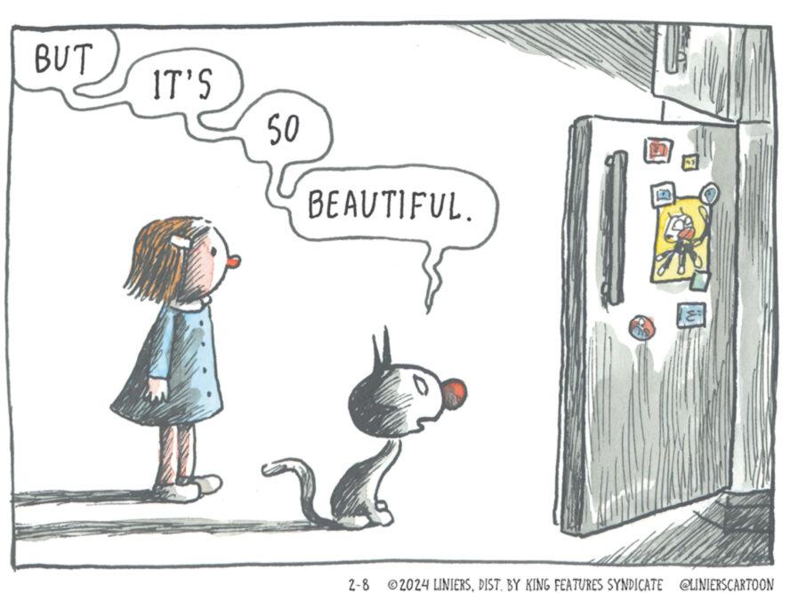 Illustration OCR: BUT IT'S 22 50 BEAUTIFUL. 2-8 ?2024 LINIERSDIST. BY KING FEATURES SYNDICATE @LINIERSCARTOON BUT IT'S 22 50 BEAUTIFUL . 2-8 ?2024 LINIERSDIST . BY KING FEATURES SYNDICATE @LINIERSCARTOON