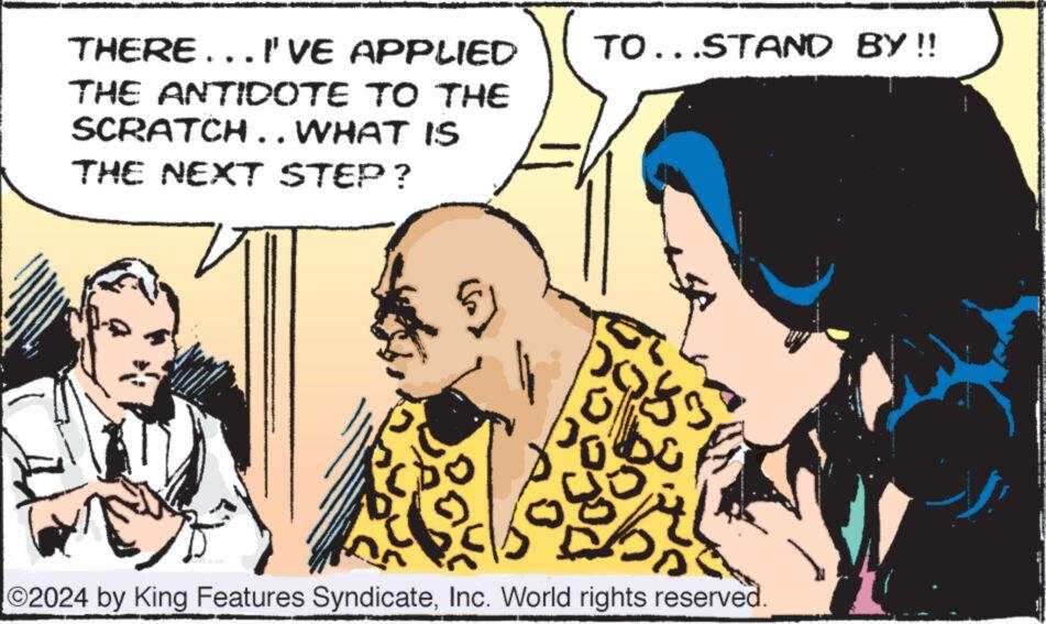 Adaptation OCR: THERE….. I'VE APPLIED THE ANTIDOTE TO THE SCRATCH.. WHAT IS THE NEXT STEP? 5) TO...STAND BY!! Ú JO 53 ©2024 by King Features SyndicateInc. World rights reserved. THERE … .. I'VE APPLIED THE ANTIDOTE TO THE SCRATCH .. WHAT IS THE NEXT STEP ? 5 ) TO ... STAND BY !! Ú JO 53 © 2024 by King Features SyndicateInc. World rights reserved .