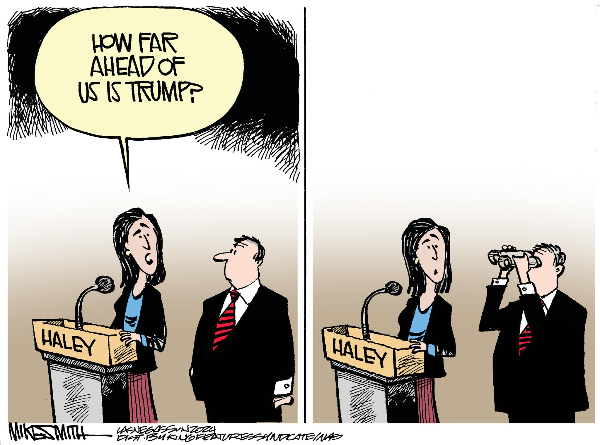 Formal wear OCR: HOW FAR AHEAD OF US IS TRUMP? HALEY MIKES MITH HALEY LASNEGAES UN TOTAL URESSHINDICATE INAS A HOW FAR AHEAD OF US IS TRUMP ? HALEY MIKES MITH HALEY LASNEGAES UN TOTAL URESSHINDICATE INAS A